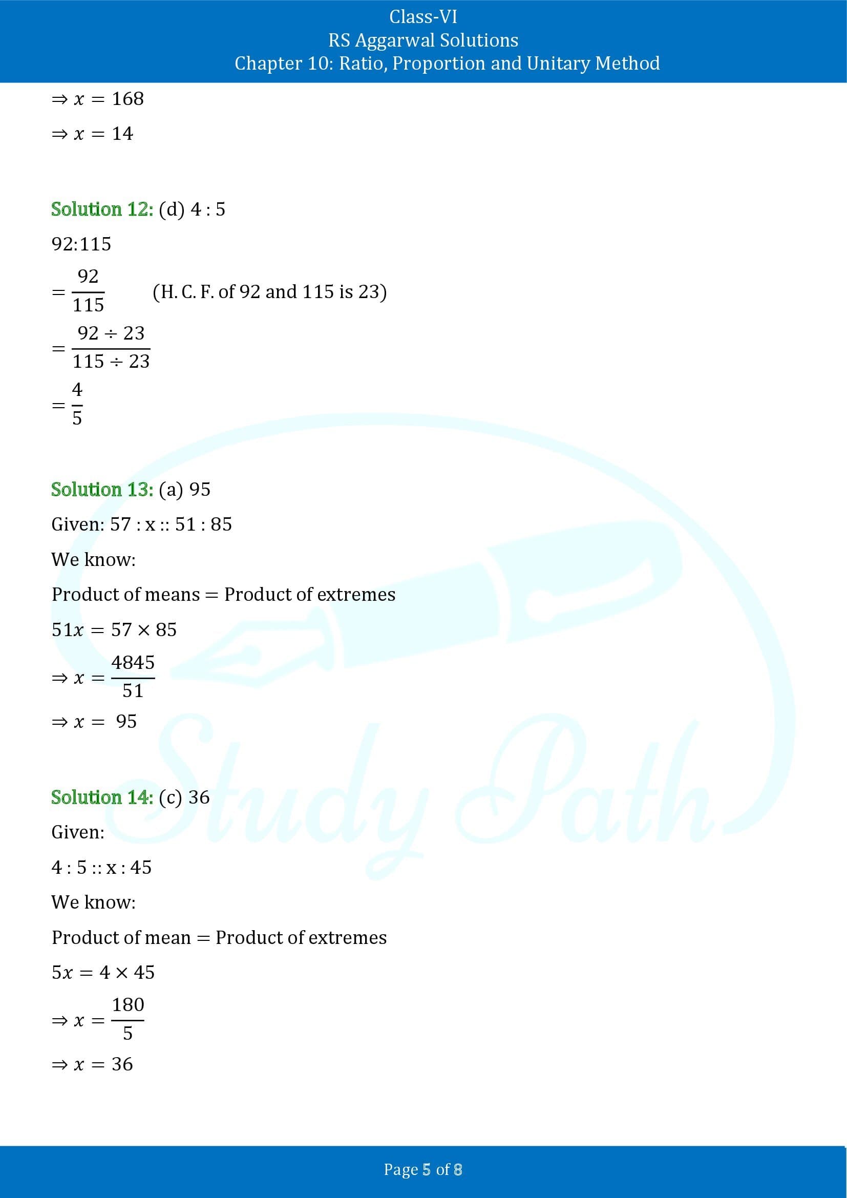RS Aggarwal Solutions Class 6 Chapter 10 Ratio Proportion and Unitary Method Test Paper 00005