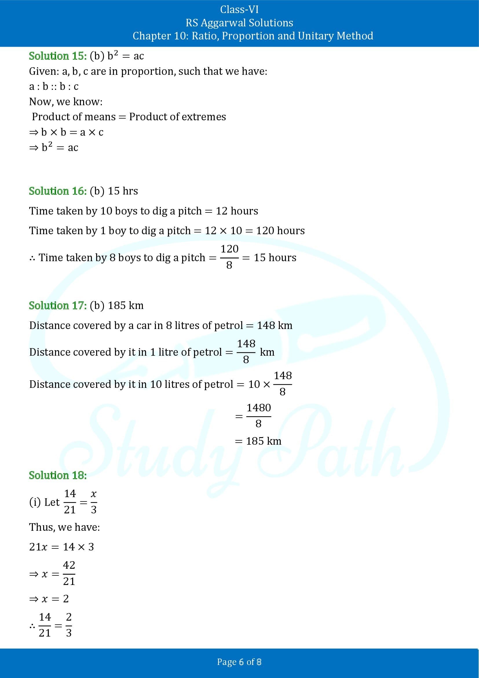 RS Aggarwal Solutions Class 6 Chapter 10 Ratio Proportion and Unitary Method Test Paper 00006