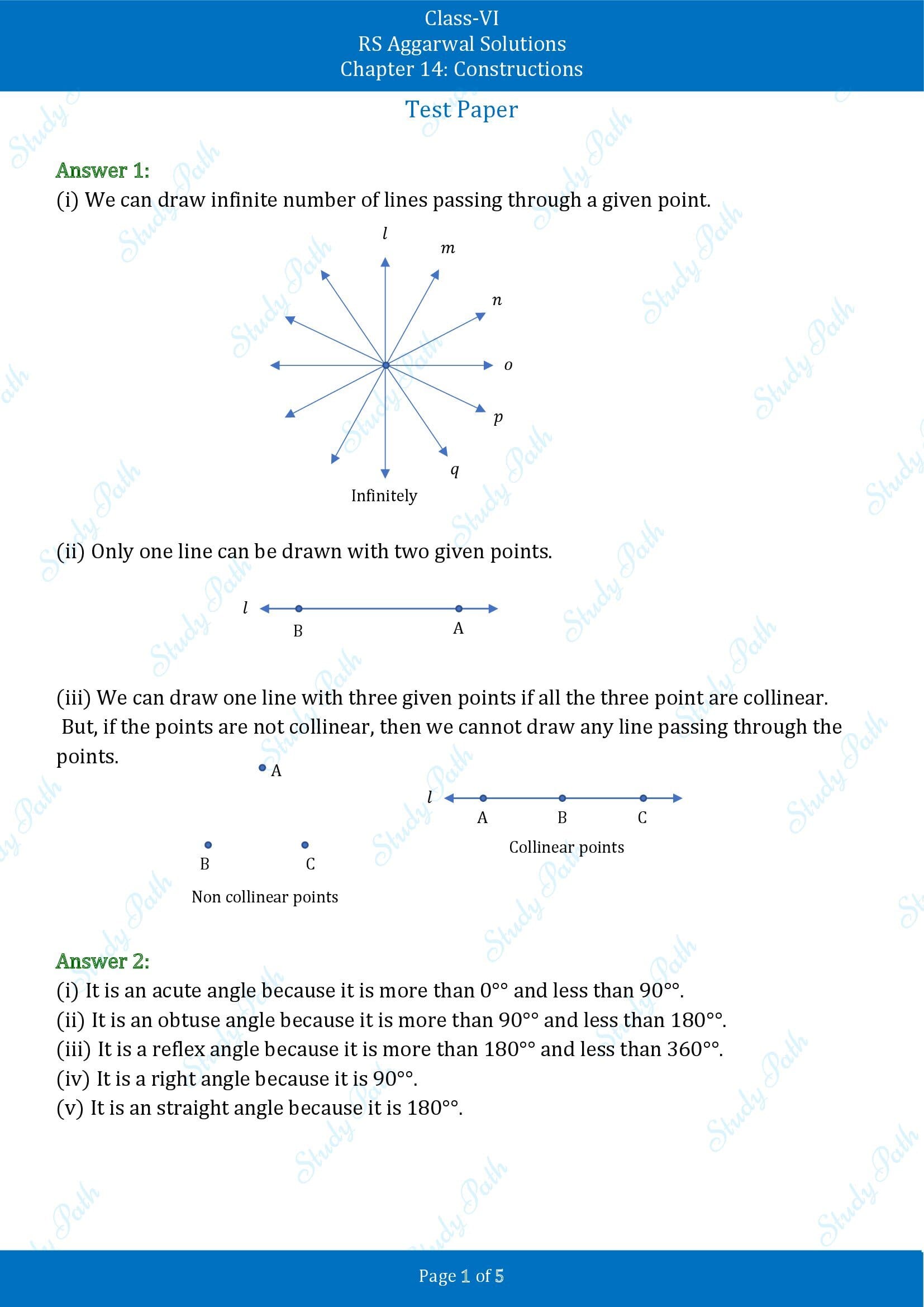 RS Aggarwal Solutions Class 6 Chapter 14 Constructions Test Paper 00001