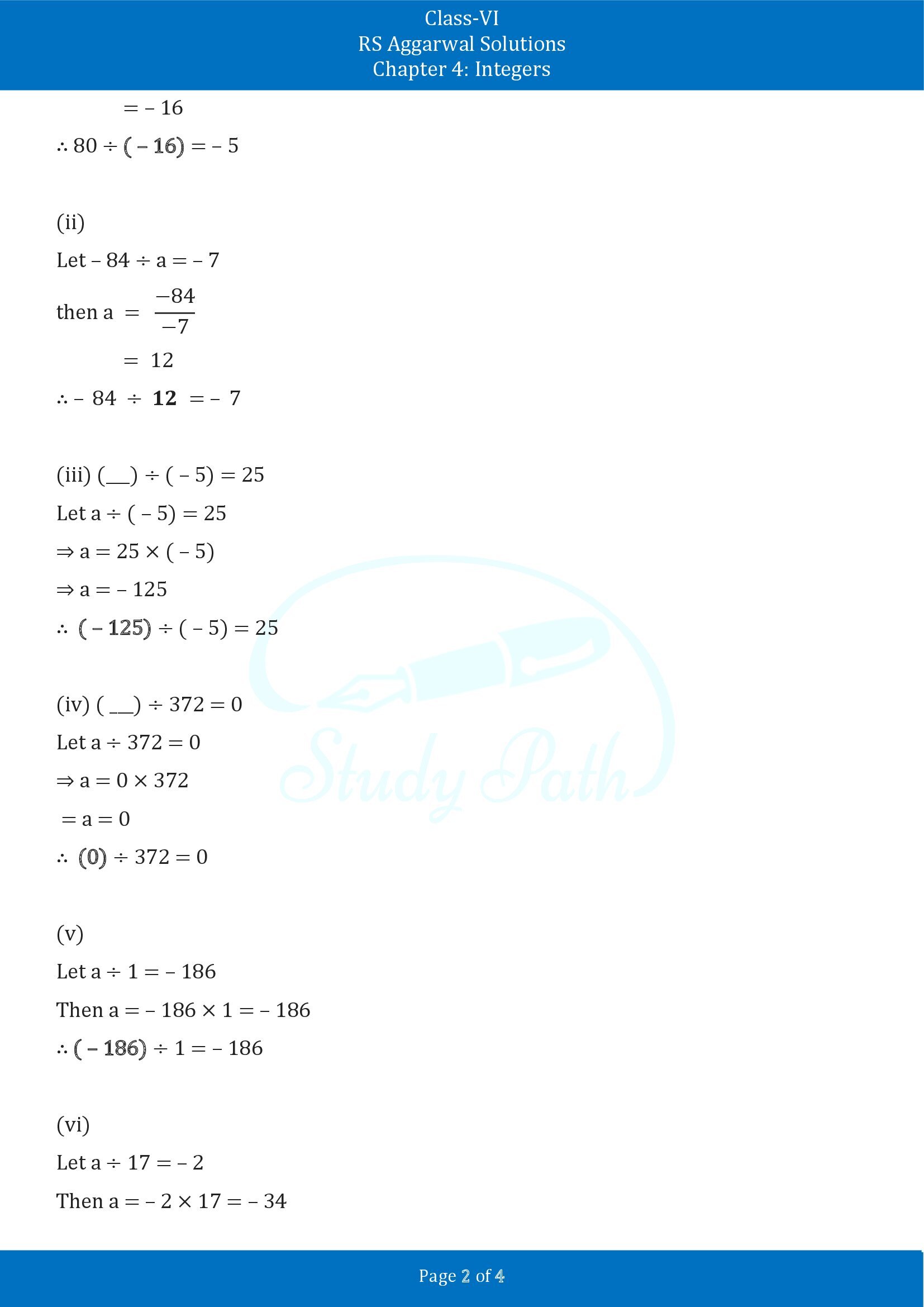 RS Aggarwal Solutions Class 6 Chapter 4 Integers Exercise 4E 00002