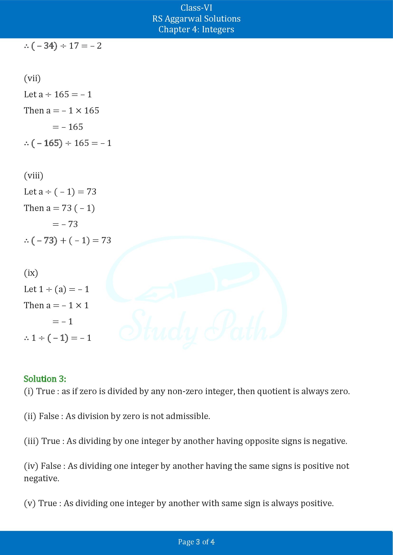 RS Aggarwal Solutions Class 6 Chapter 4 Integers Exercise 4E 00003