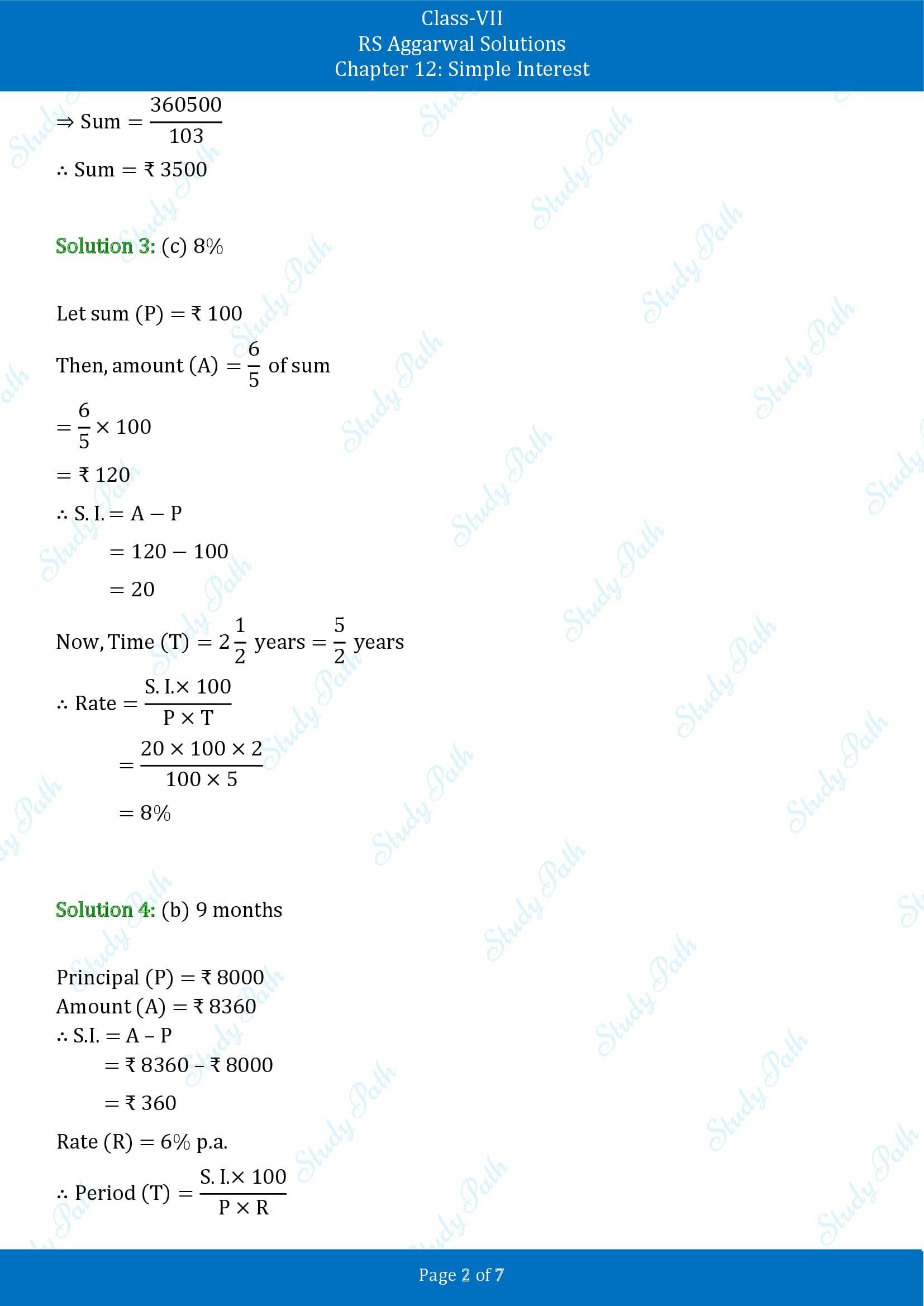 RS Aggarwal Solutions Class 7 Chapter 12 Simple Interest Exercise 12B MCQ 00002