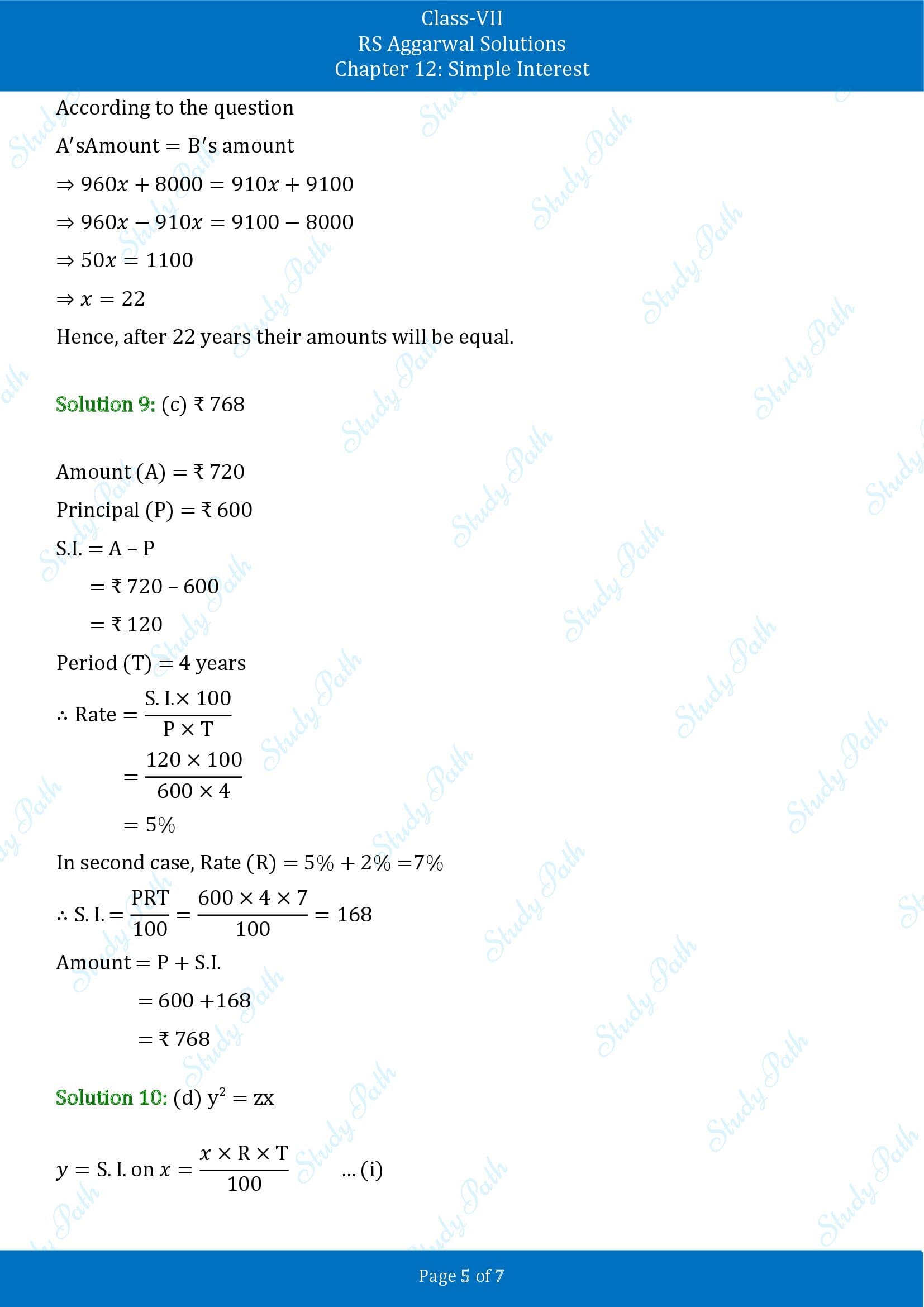 RS Aggarwal Solutions Class 7 Chapter 12 Simple Interest Exercise 12B MCQ 00005