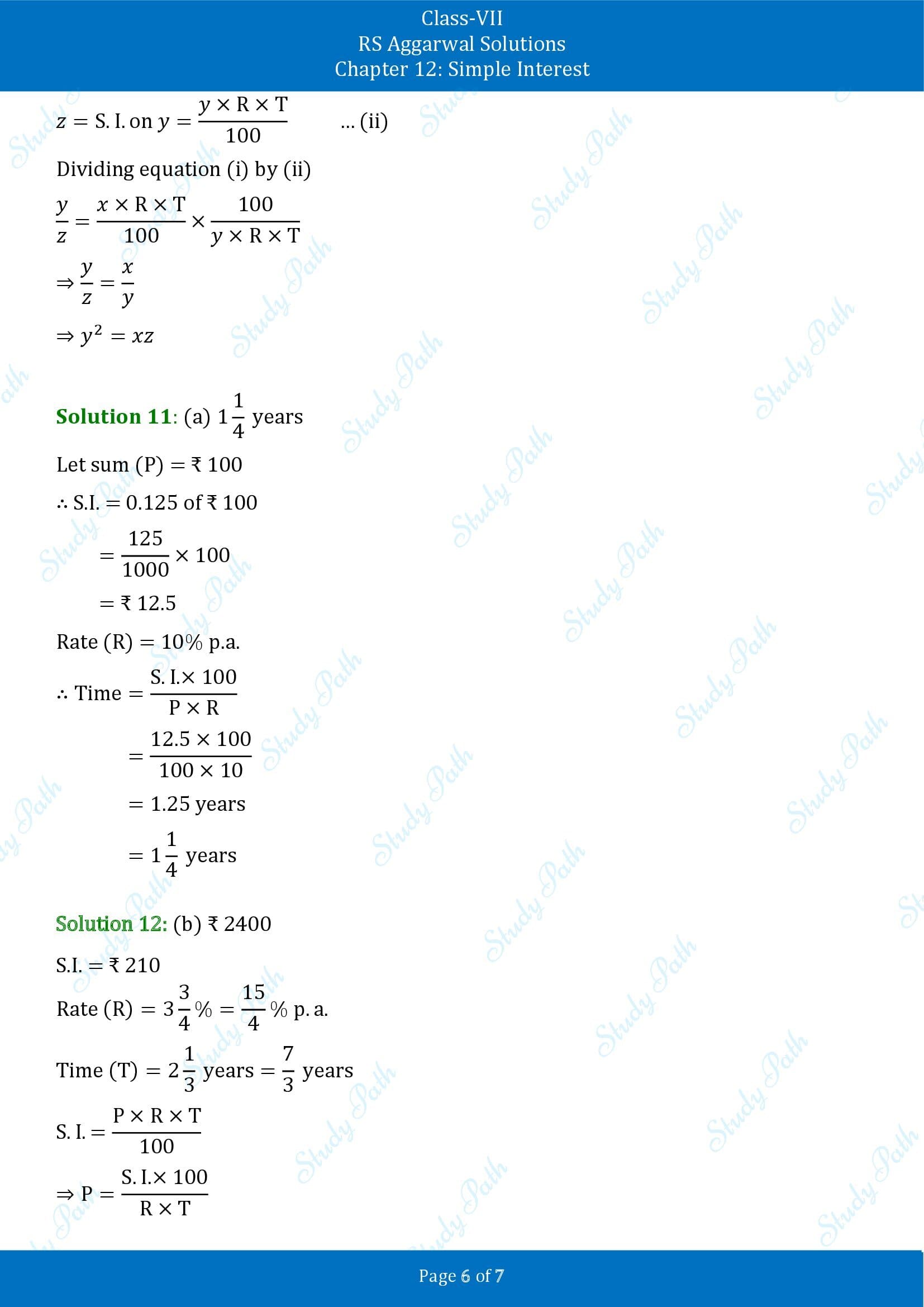 RS Aggarwal Solutions Class 7 Chapter 12 Simple Interest Exercise 12B MCQ 00006