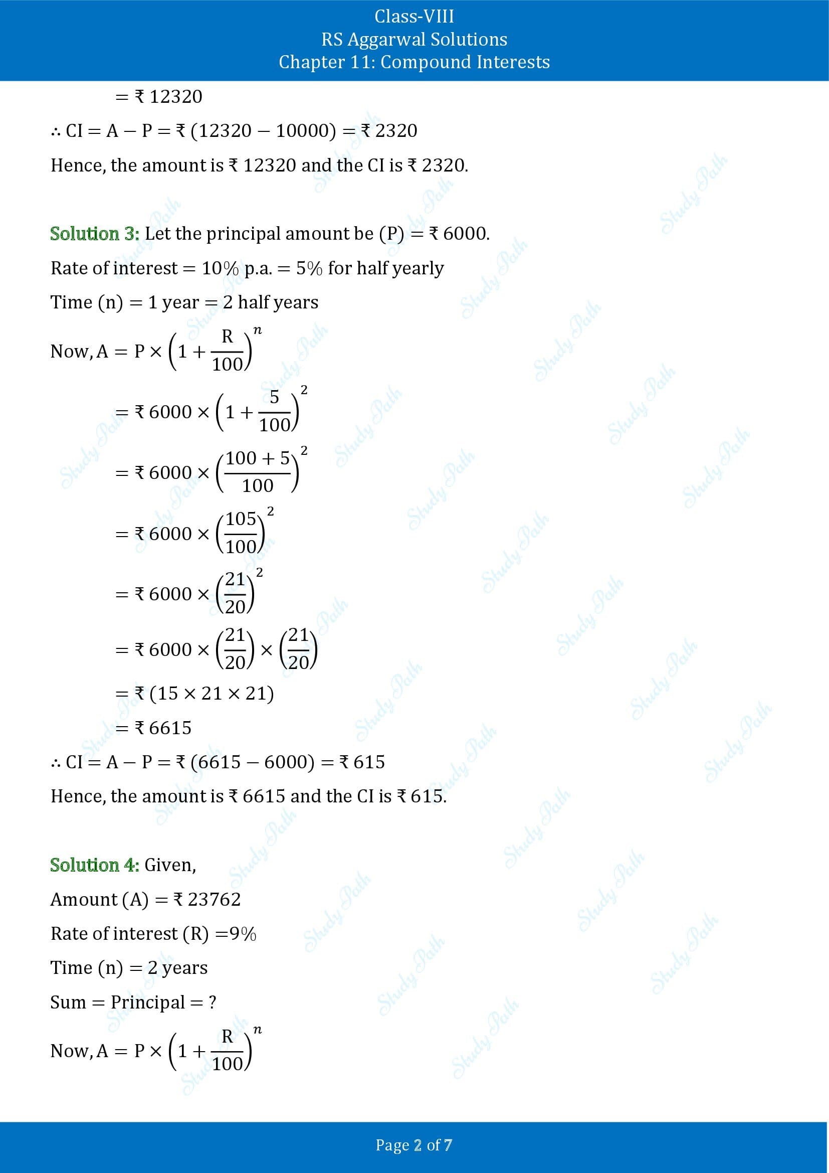 RS Aggarwal Solutions Class 8 Chapter 11 Compound Interests Test Paper 00002