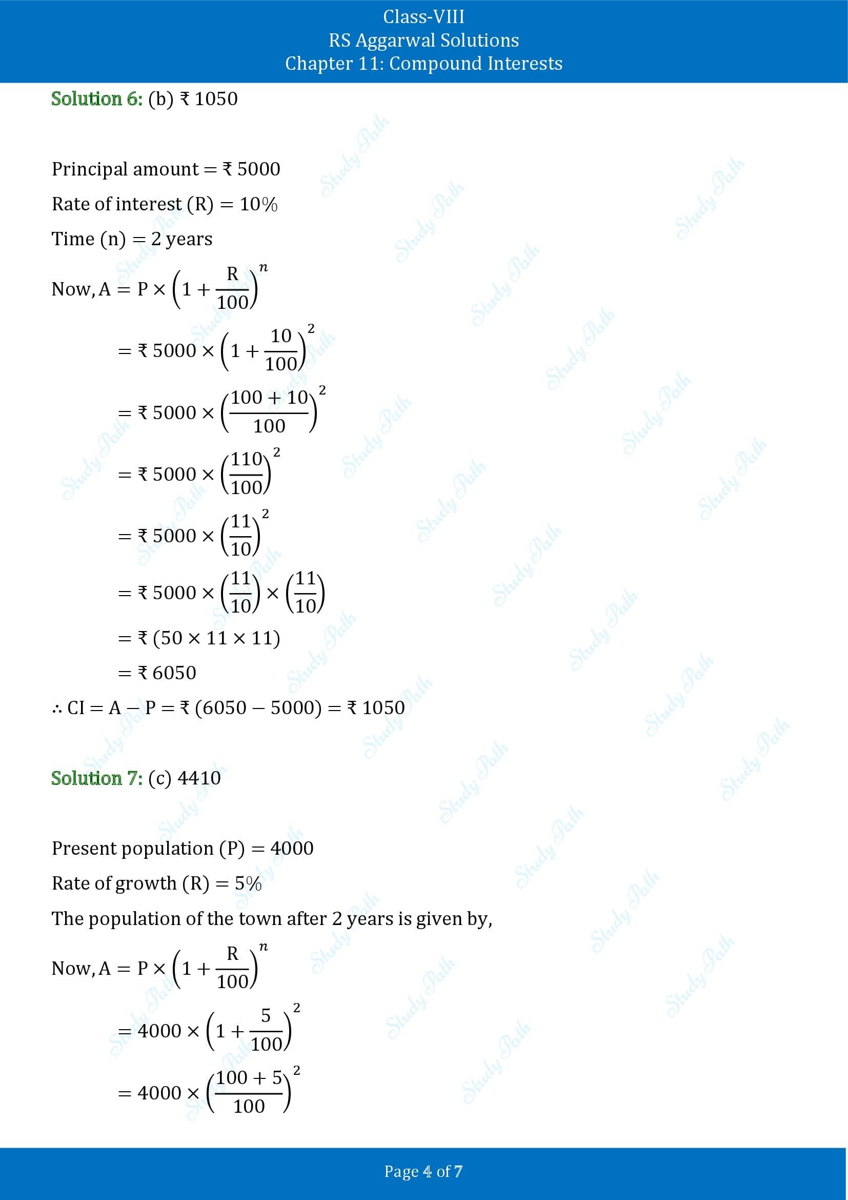 RS Aggarwal Solutions Class 8 Chapter 11 Compound Interests Test Paper 00004