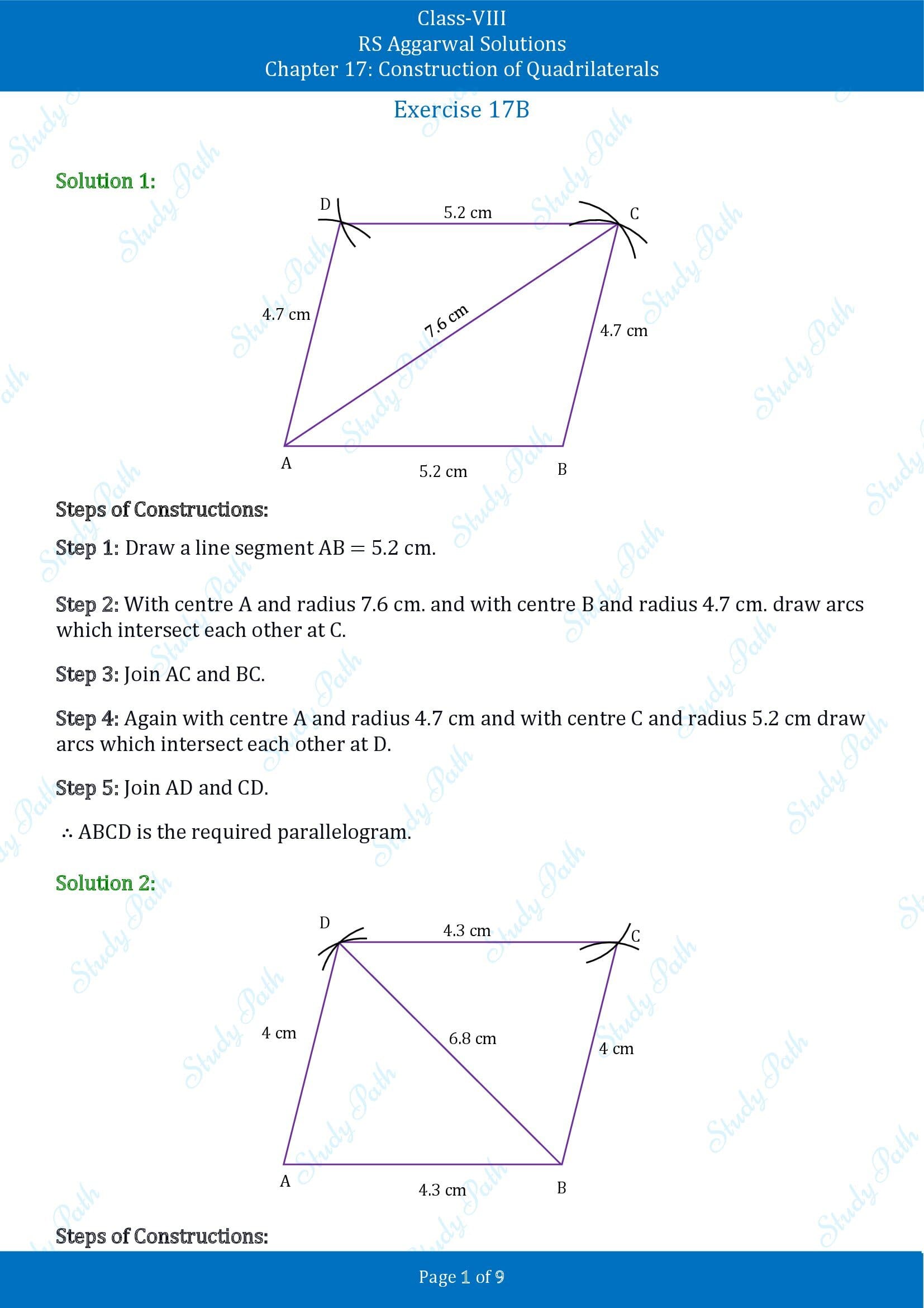 RS Aggarwal Solutions Class 8 Chapter 17 Construction of Quadrilaterals Exercise 17B 00001