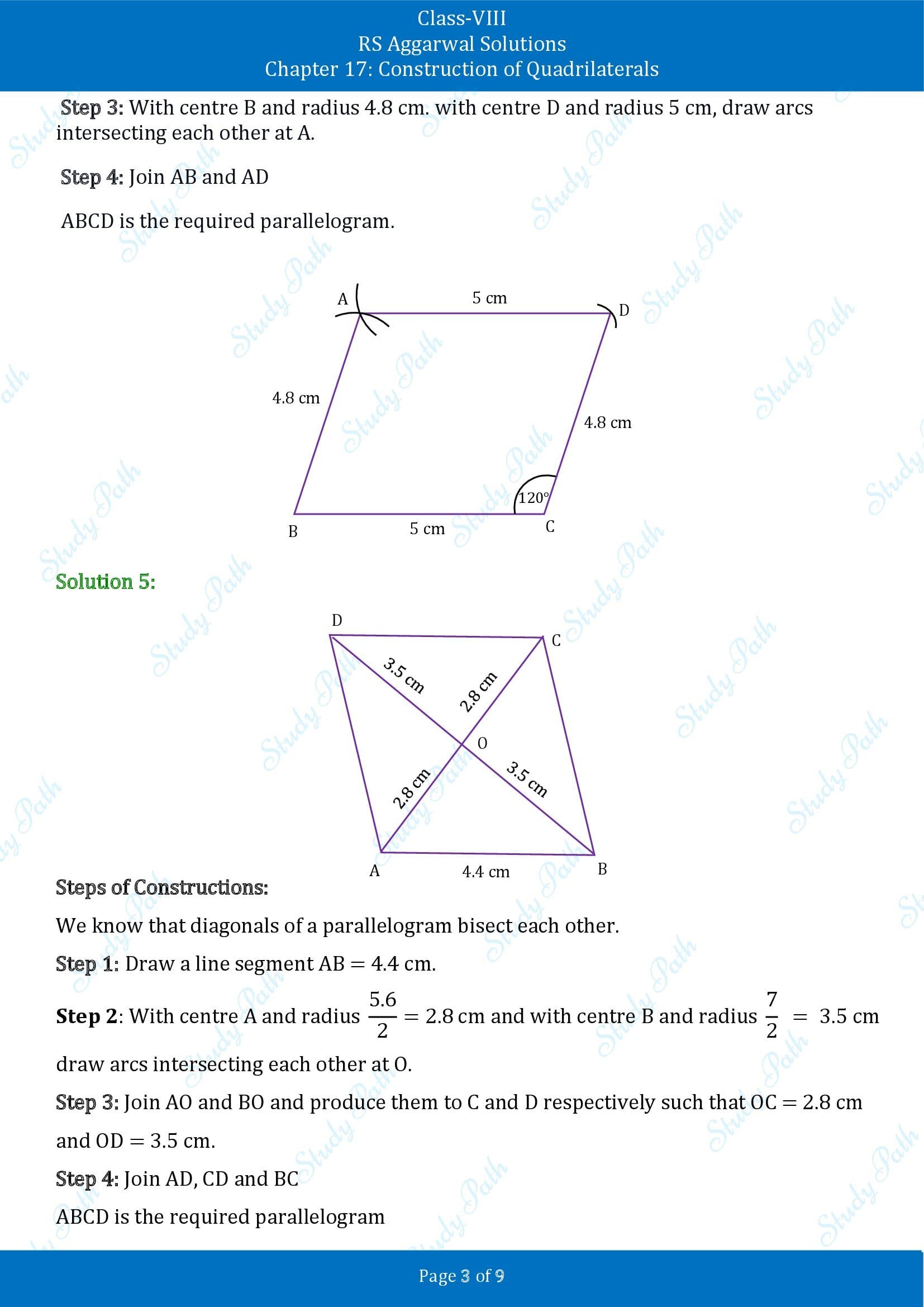 RS Aggarwal Solutions Class 8 Chapter 17 Construction of Quadrilaterals Exercise 17B 00003