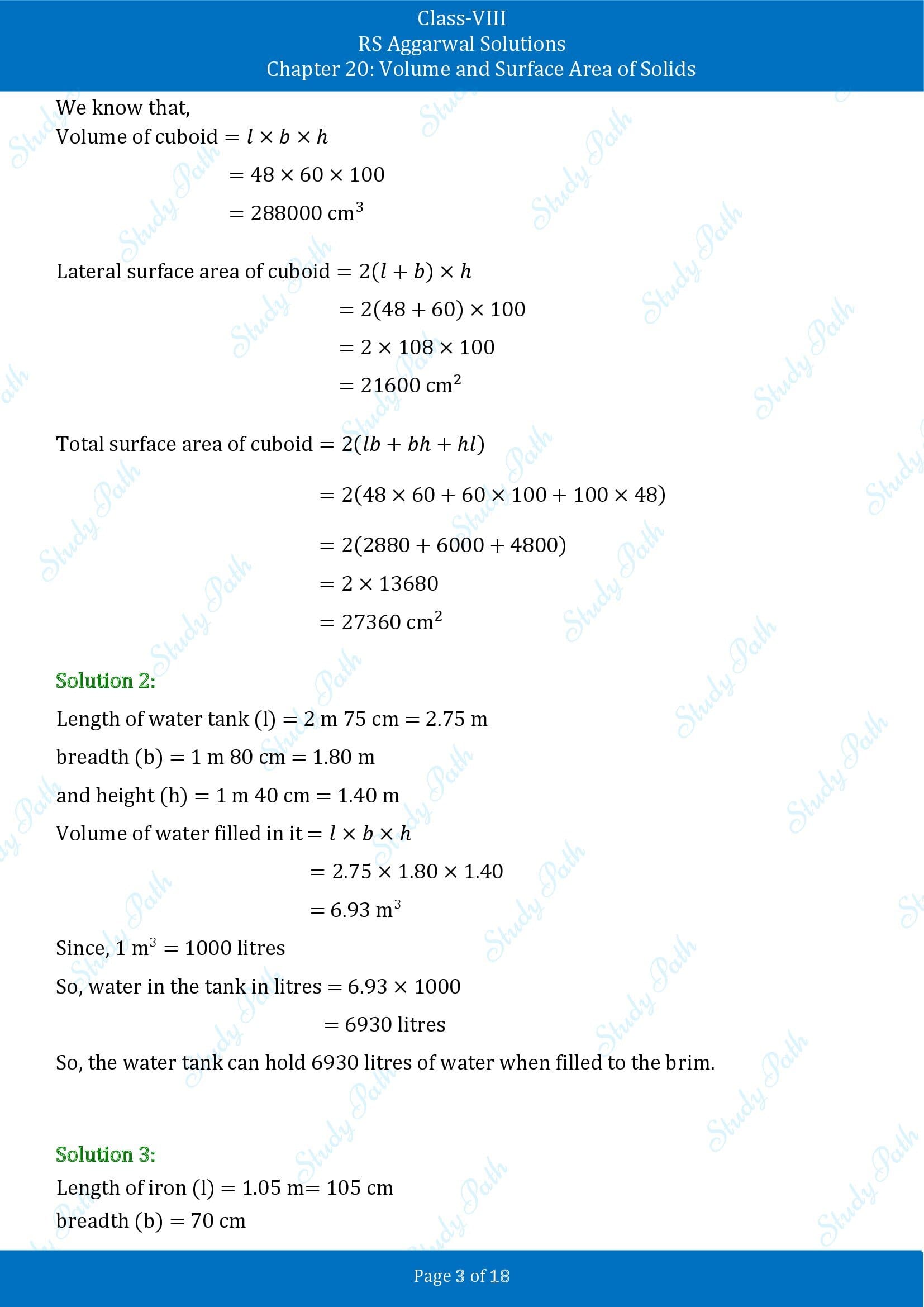RS Aggarwal Solutions Class 8 Chapter 20 Volume and Surface Area of Solids Exercise 20A 00003