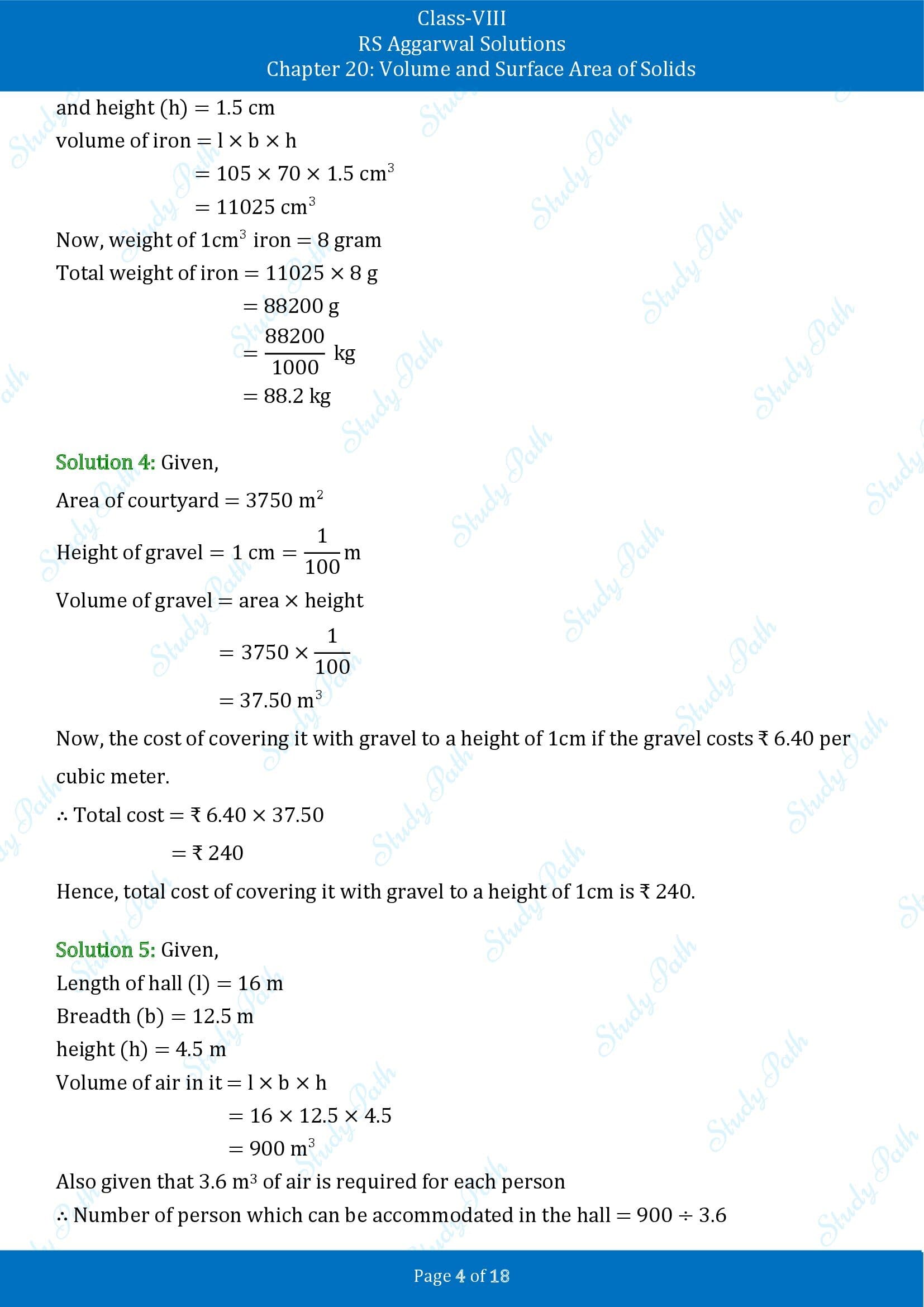 RS Aggarwal Solutions Class 8 Chapter 20 Volume and Surface Area of Solids Exercise 20A 00004
