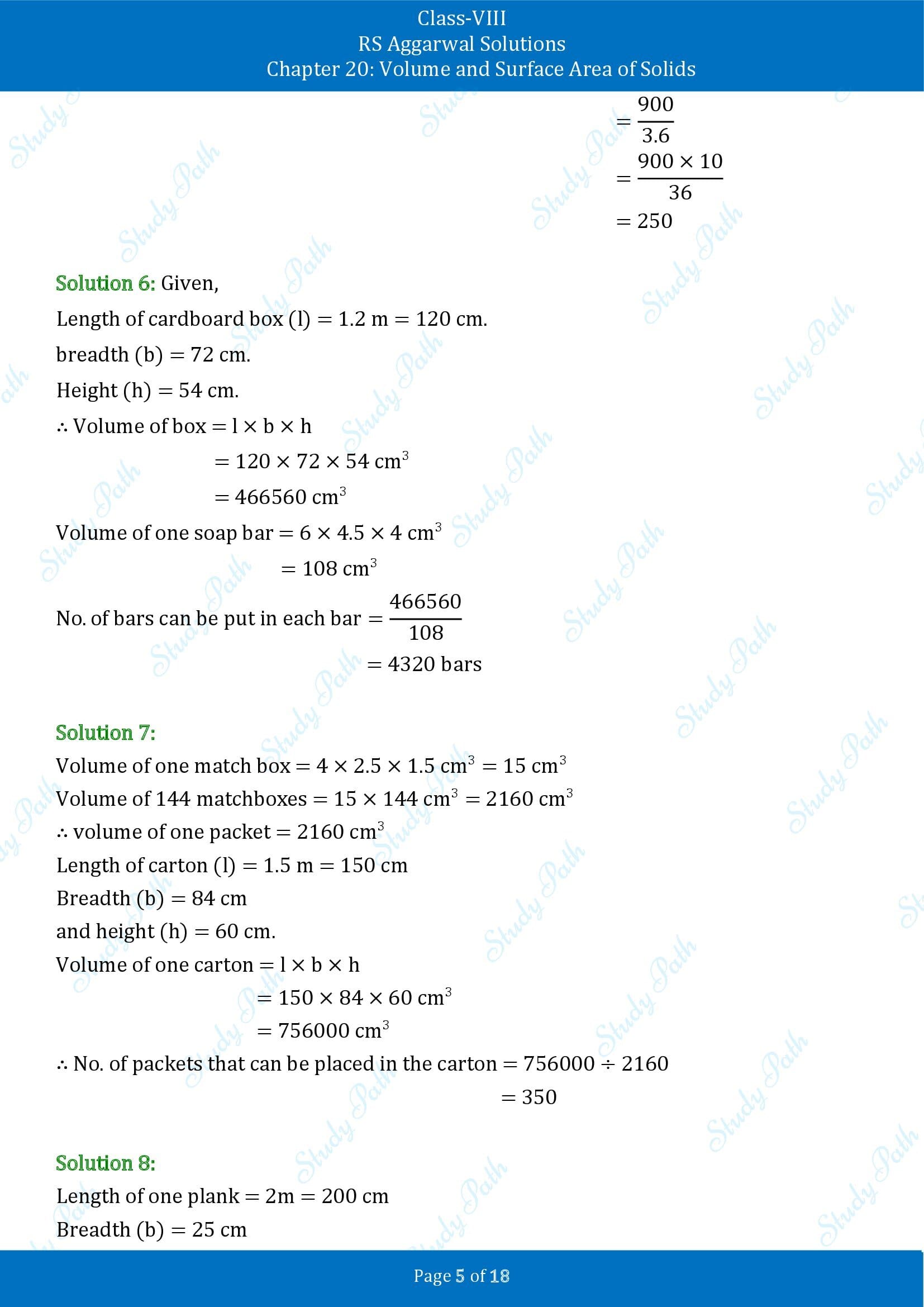 RS Aggarwal Solutions Class 8 Chapter 20 Volume and Surface Area of Solids Exercise 20A 00005