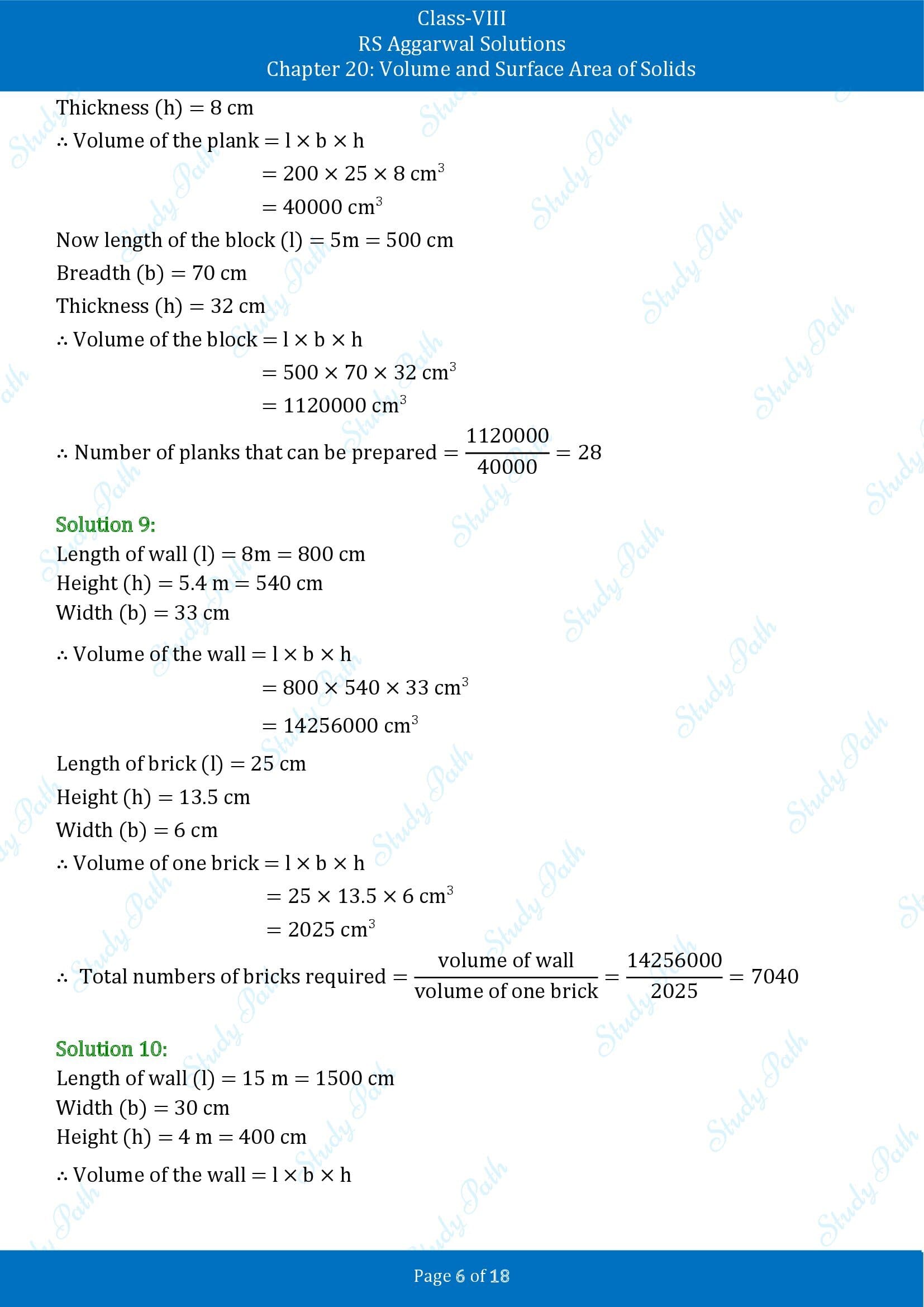 RS Aggarwal Solutions Class 8 Chapter 20 Volume and Surface Area of Solids Exercise 20A 00006