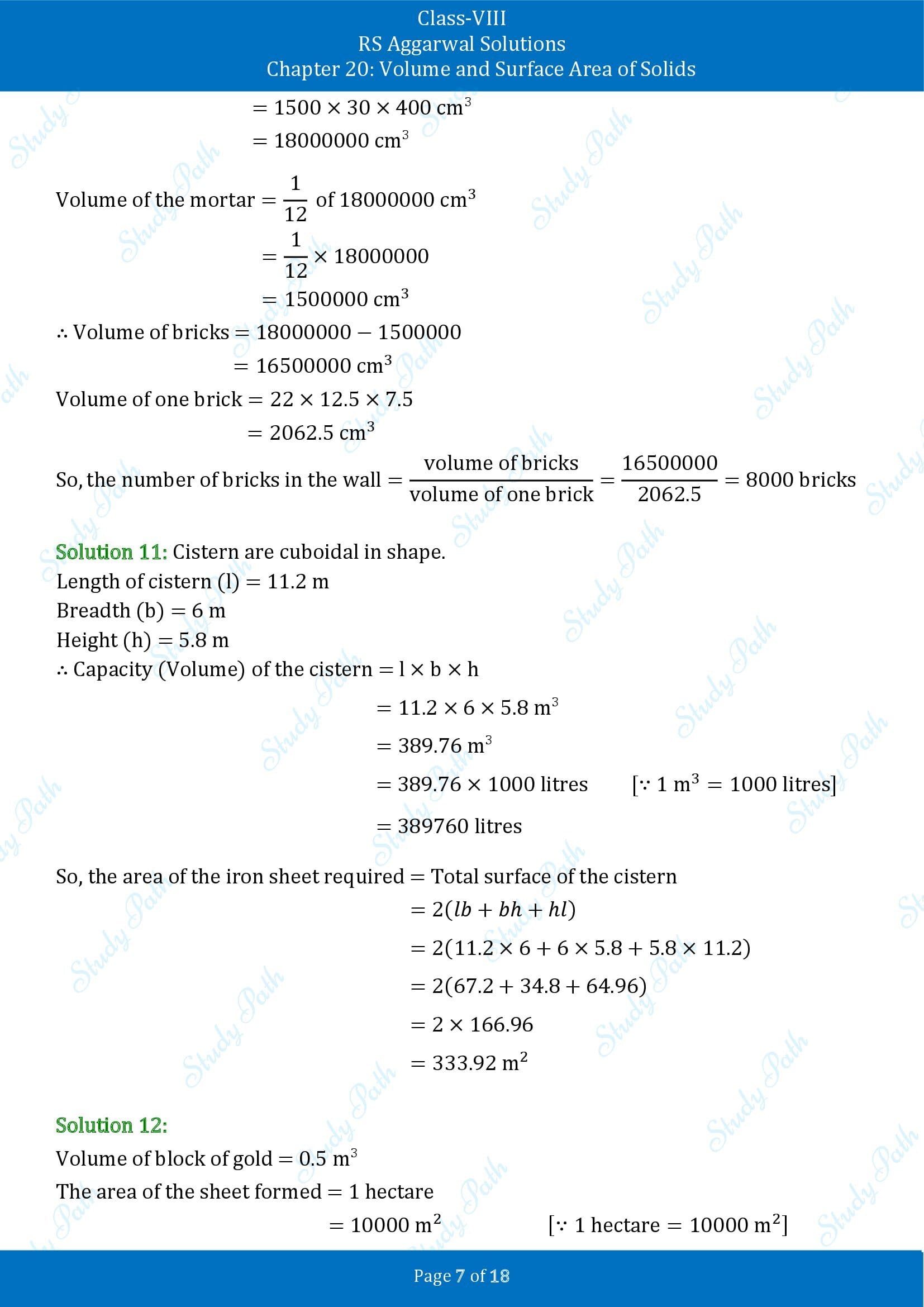 RS Aggarwal Solutions Class 8 Chapter 20 Volume and Surface Area of Solids Exercise 20A 00007