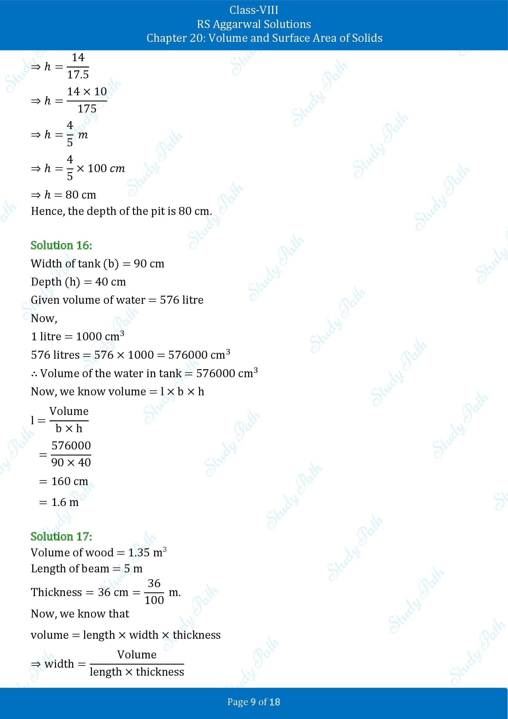 RS Aggarwal Solutions Class 8 Chapter 20 Volume and Surface Area of Solids Exercise 20A 00009