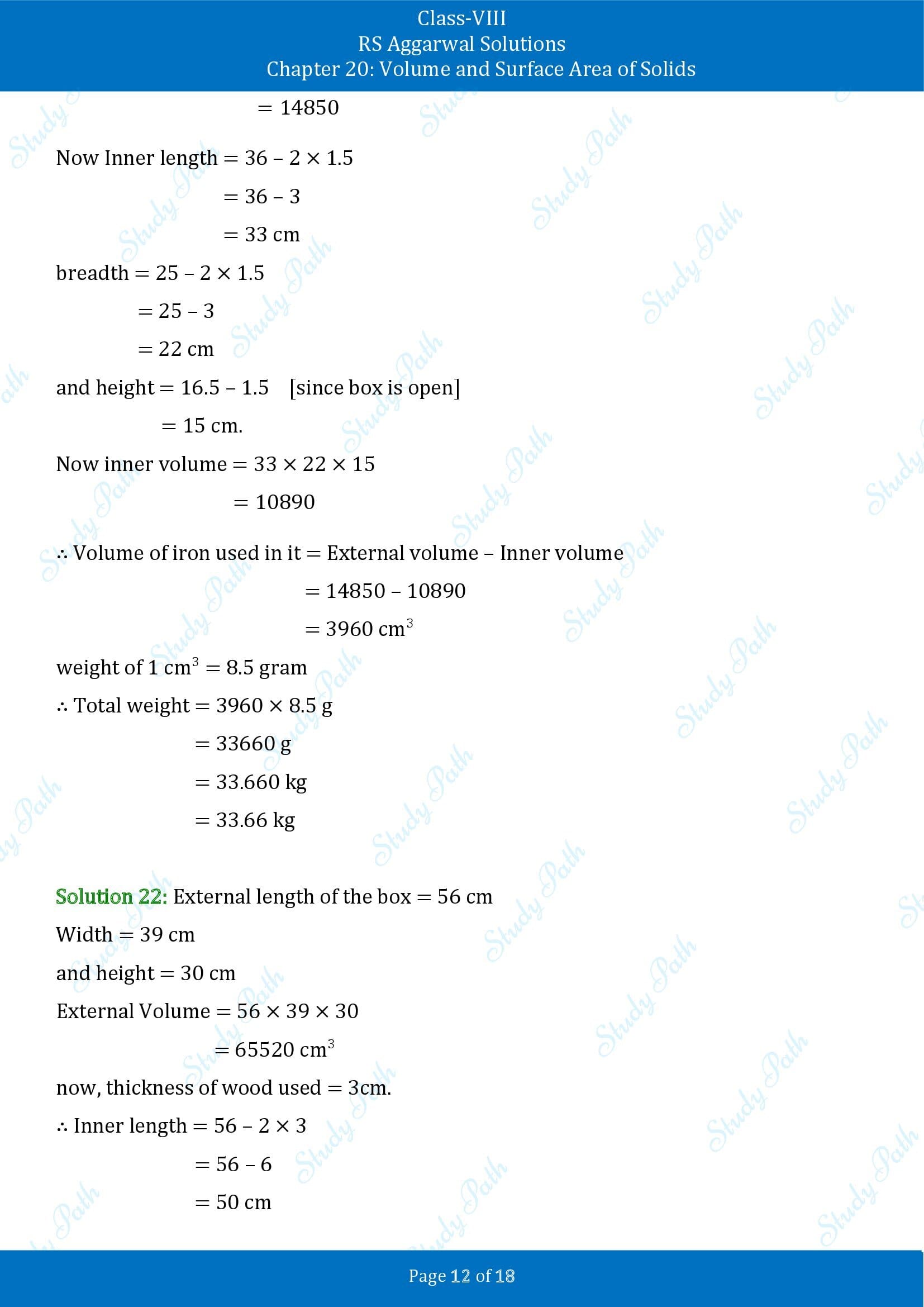 RS Aggarwal Solutions Class 8 Chapter 20 Volume and Surface Area of Solids Exercise 20A 00012