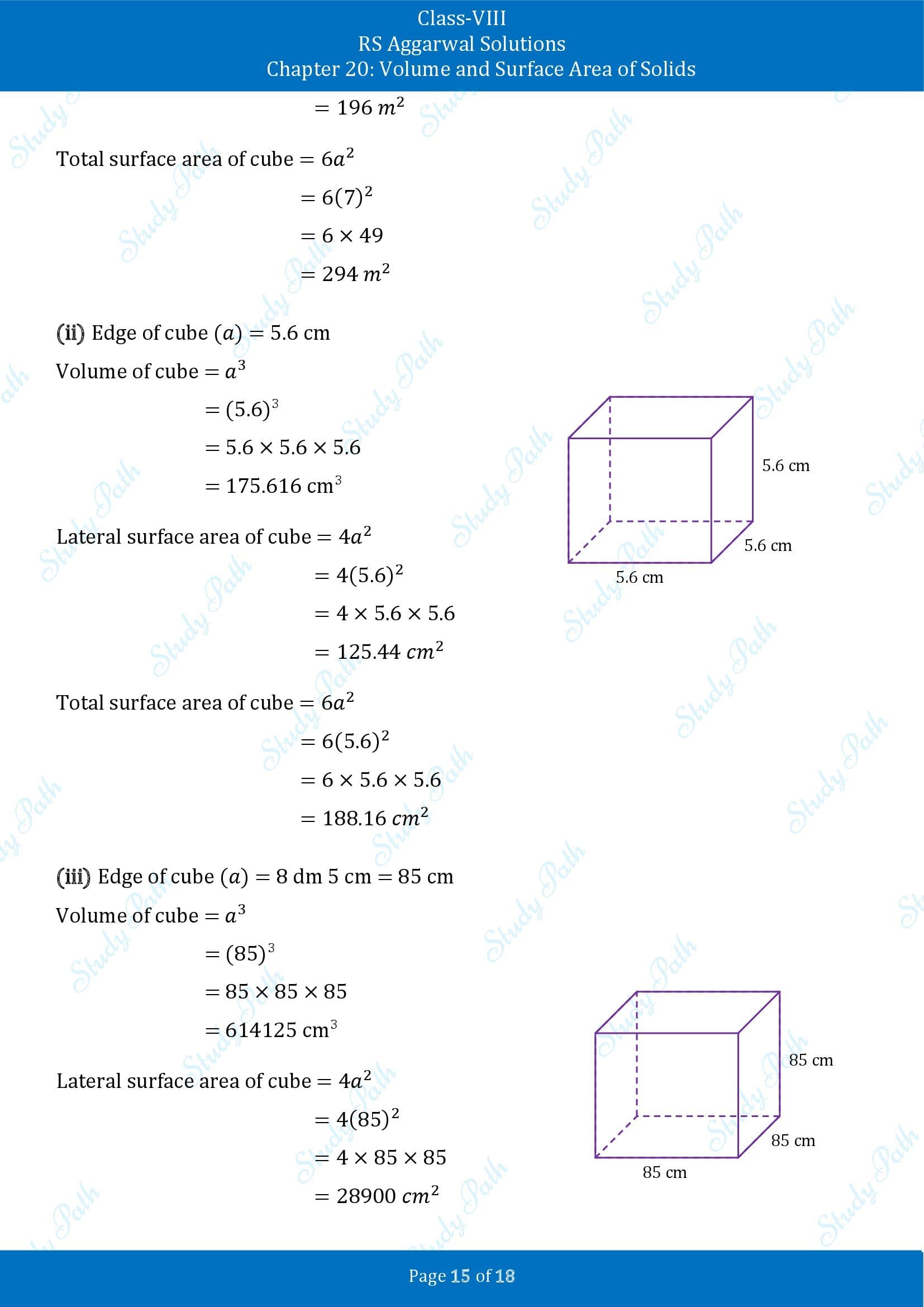 RS Aggarwal Solutions Class 8 Chapter 20 Volume and Surface Area of Solids Exercise 20A 00015