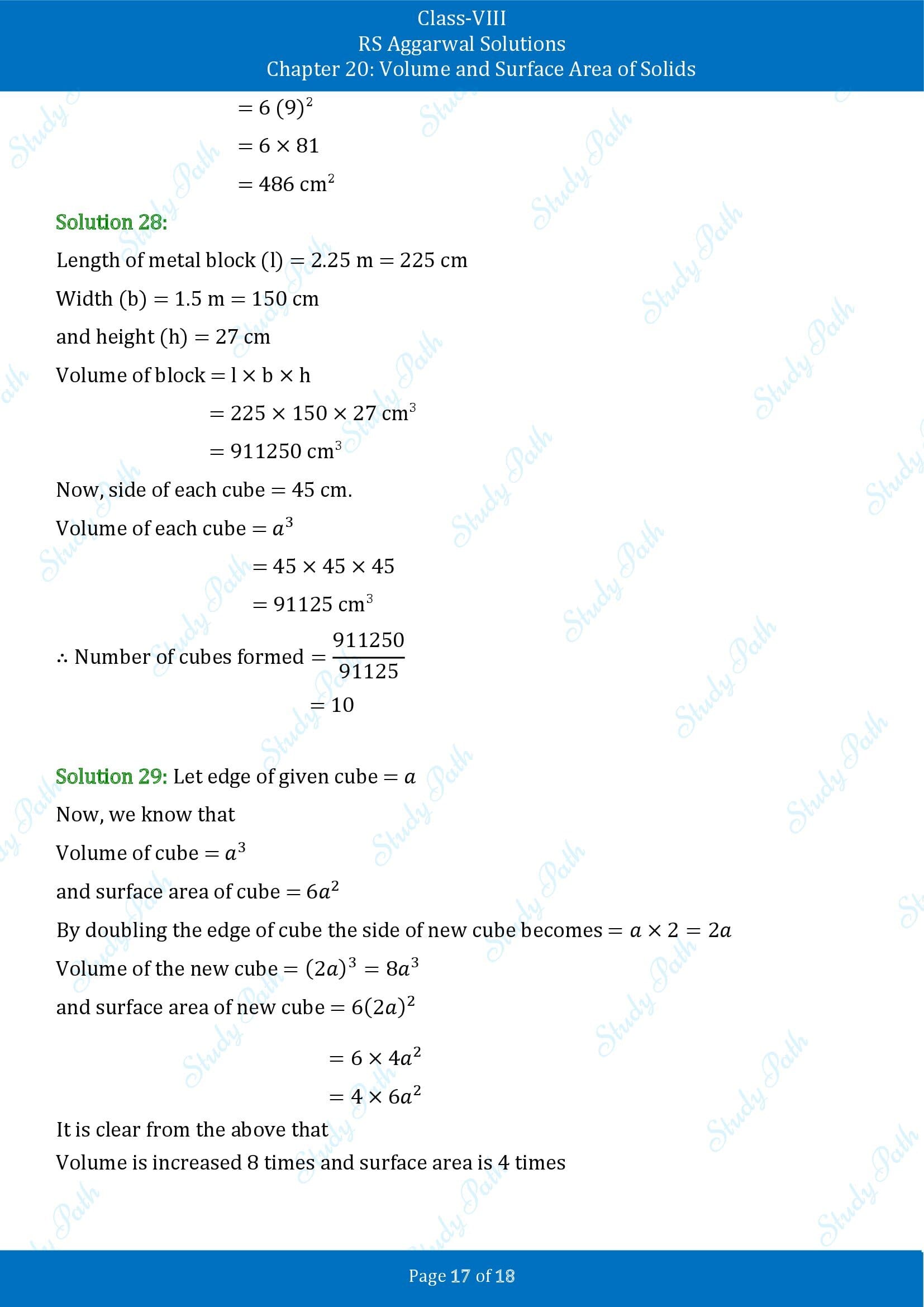 RS Aggarwal Solutions Class 8 Chapter 20 Volume and Surface Area of Solids Exercise 20A 00017