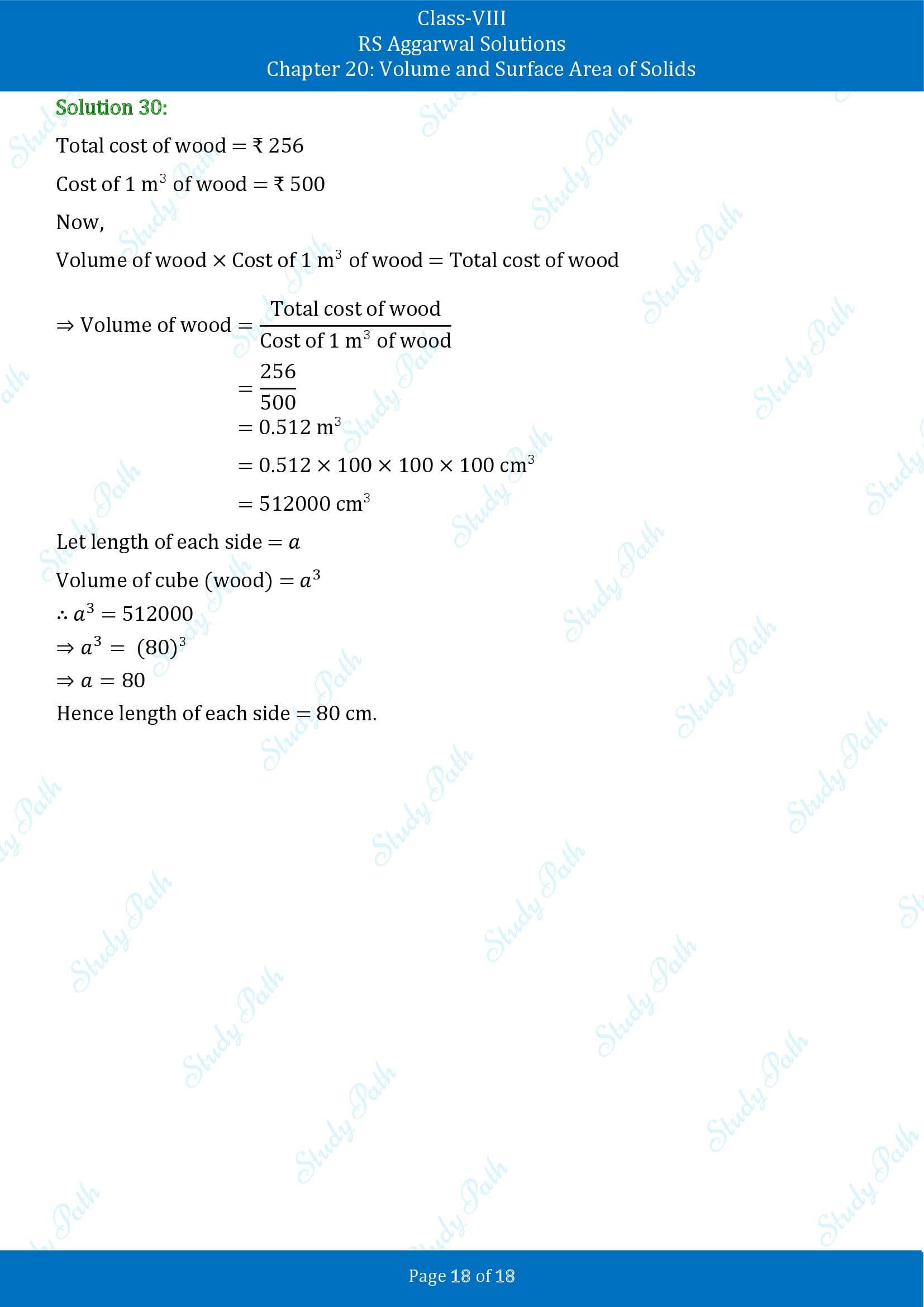 RS Aggarwal Solutions Class 8 Chapter 20 Volume and Surface Area of Solids Exercise 20A 00018