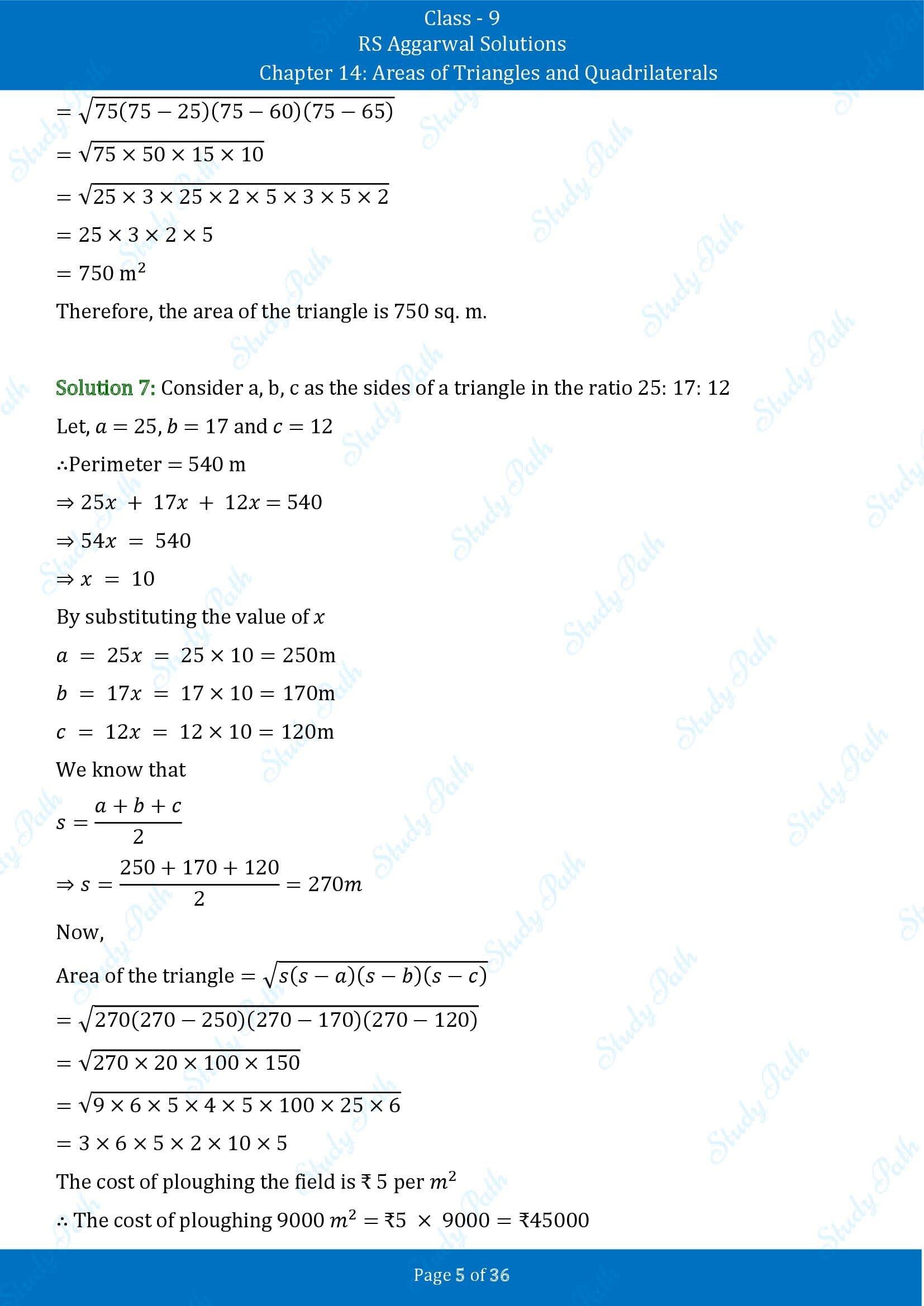 RS Aggarwal Solutions Class 9 Chapter 14 Areas of Triangles and Quadrilaterals Exercise 14 00005