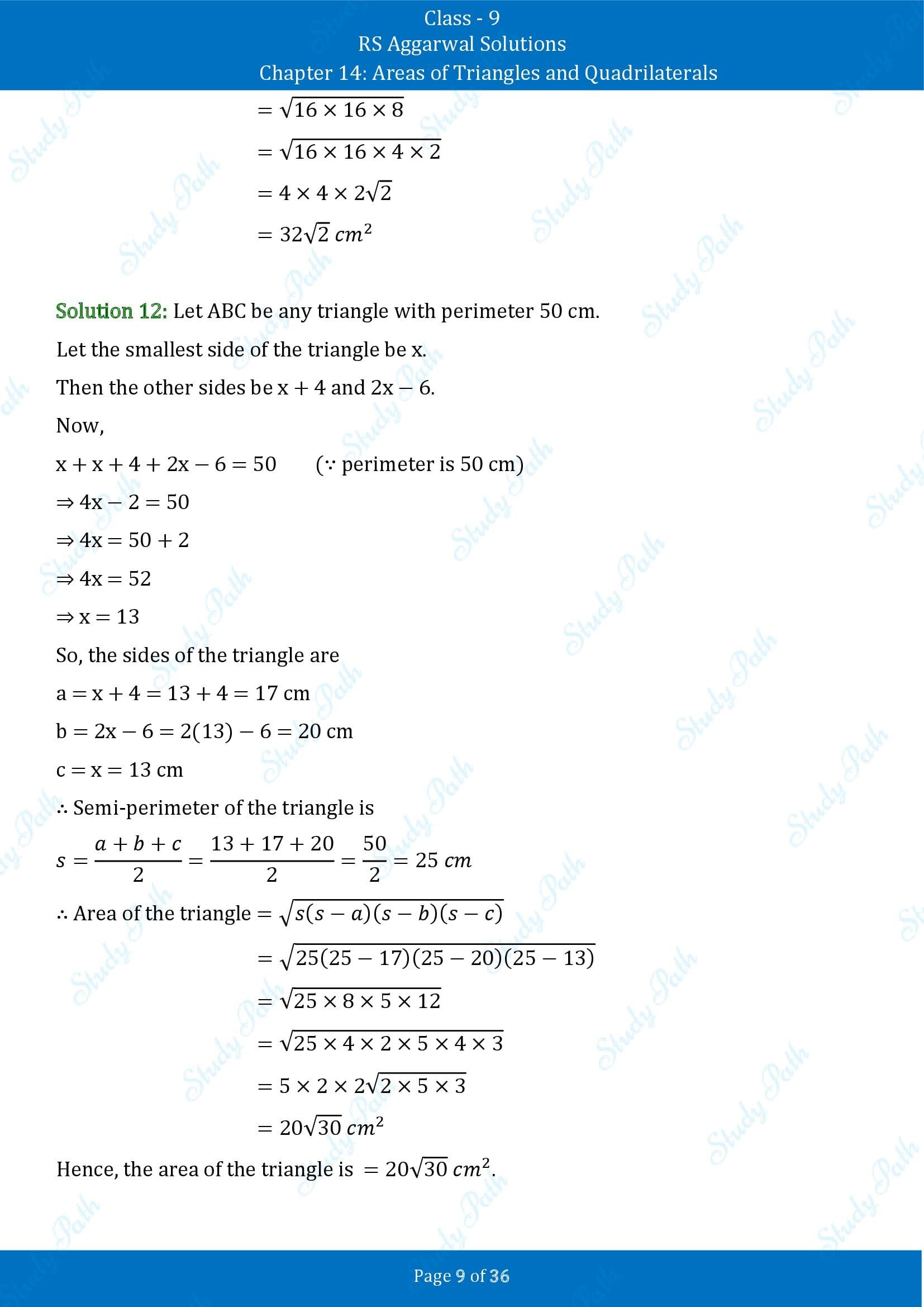 RS Aggarwal Solutions Class 9 Chapter 14 Areas of Triangles and Quadrilaterals Exercise 14 00009
