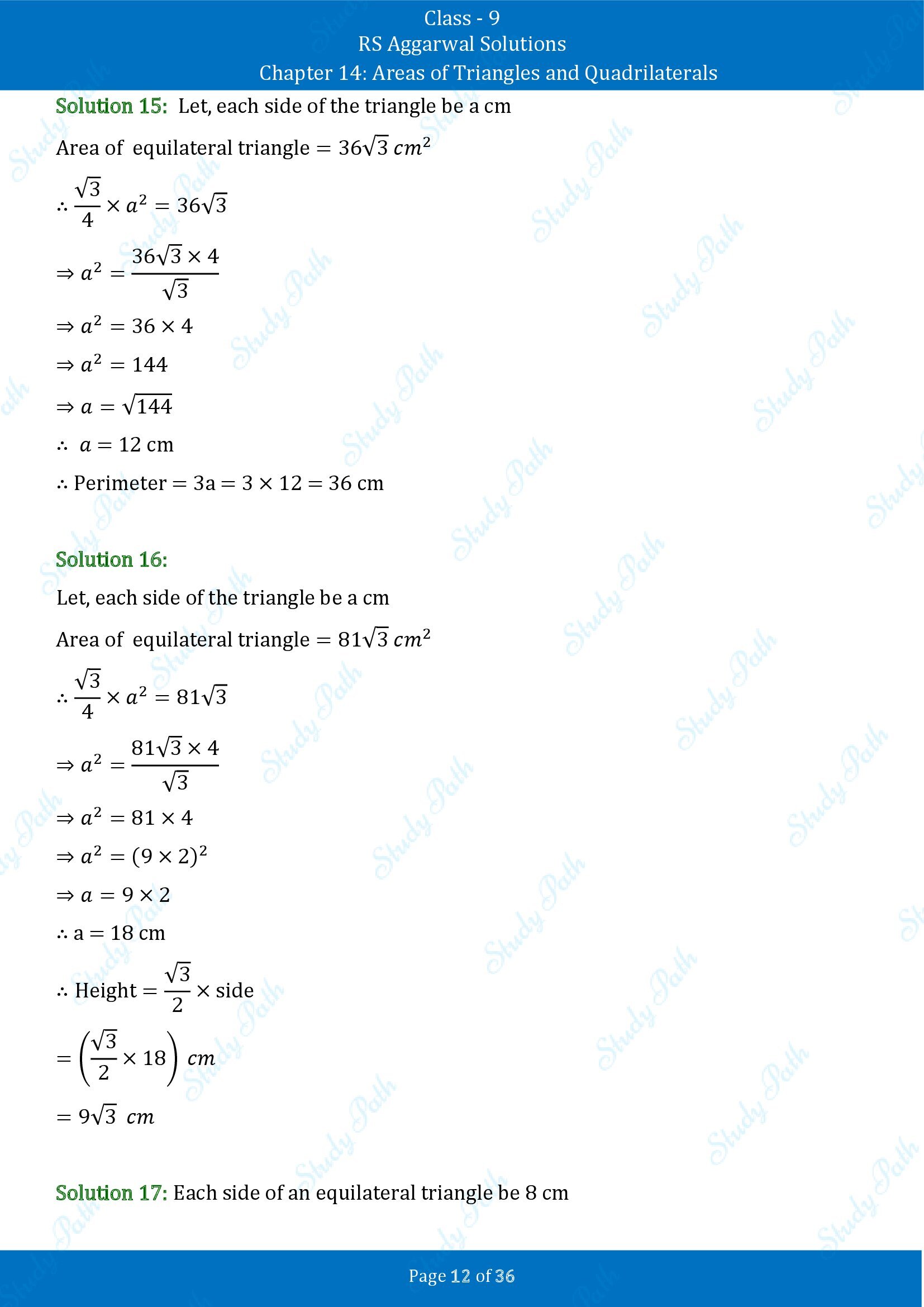 RS Aggarwal Solutions Class 9 Chapter 14 Areas of Triangles and Quadrilaterals Exercise 14 00012