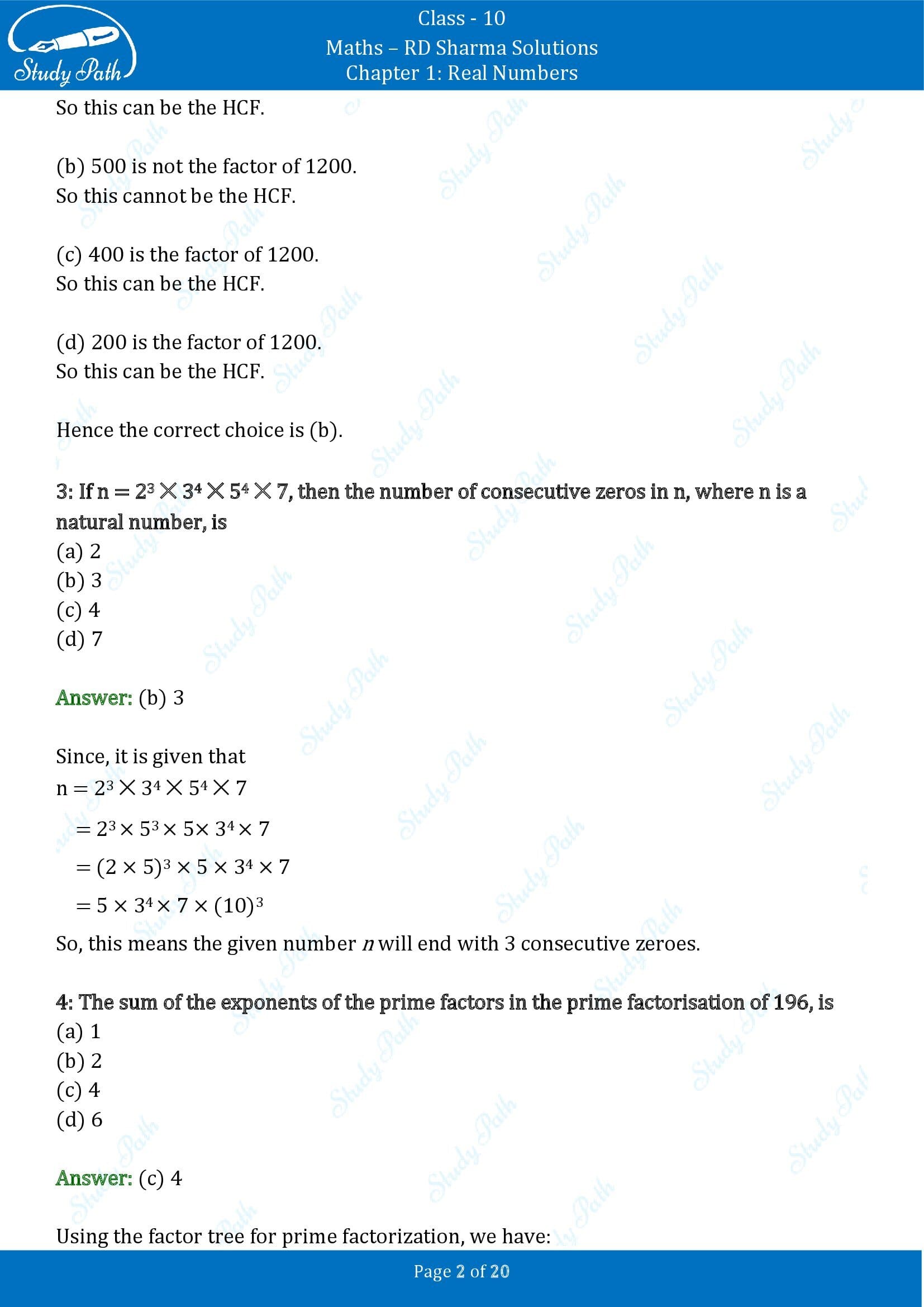 RD Sharma Solutions Class 10 Chapter 1 Real Numbers Multiple Choice Questions MCQs 00002