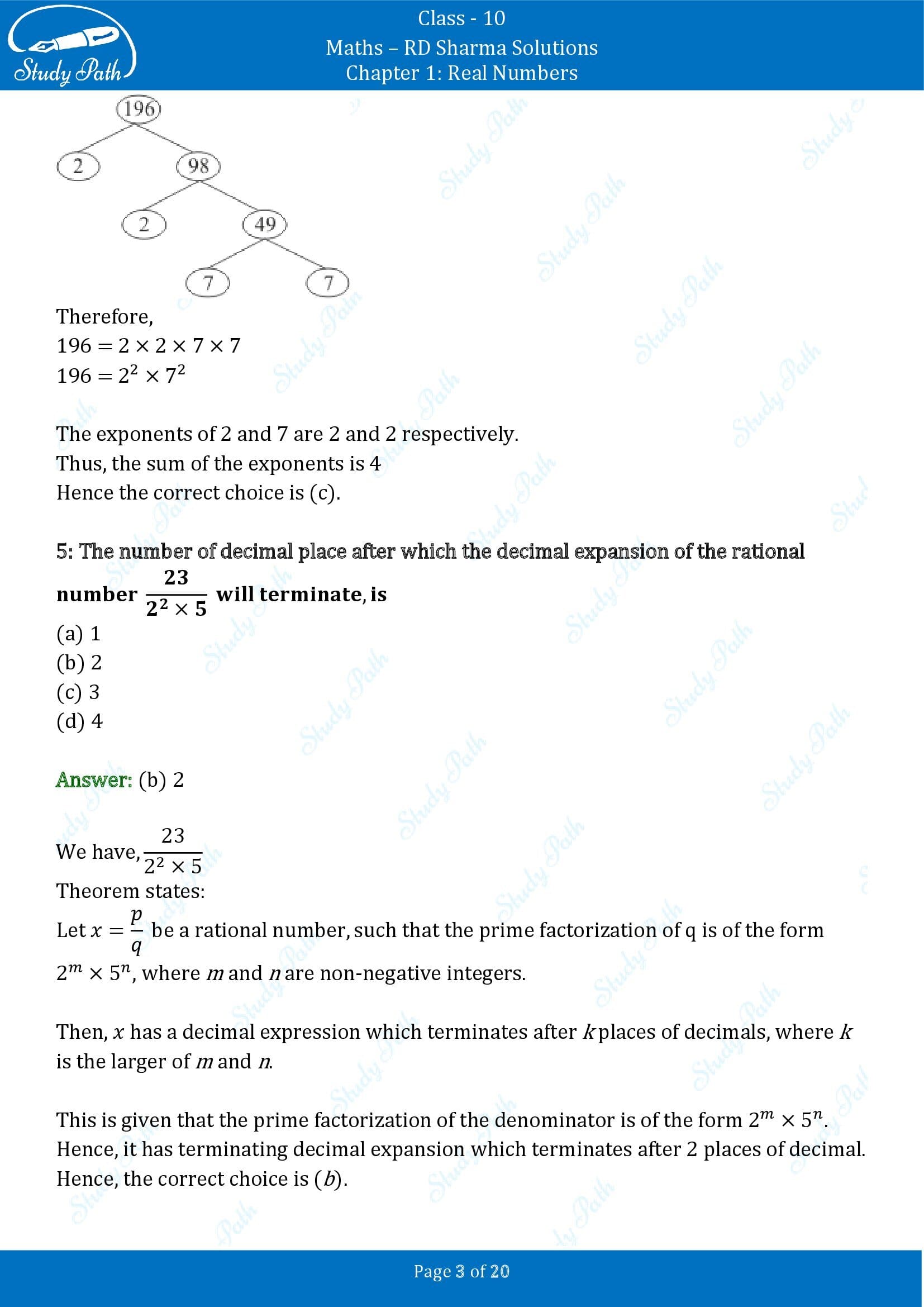 RD Sharma Solutions Class 10 Chapter 1 Real Numbers Multiple Choice Questions MCQs 00003