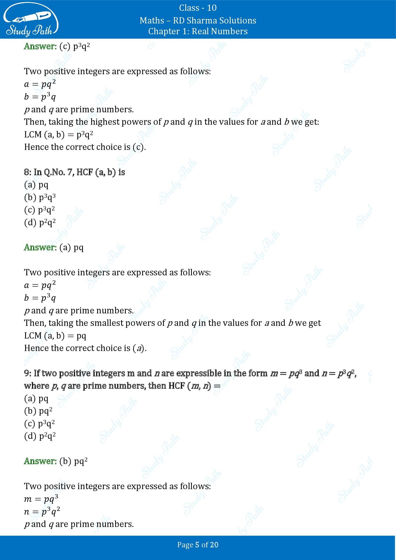RD Sharma Solutions Class 10 Chapter 1 Real Numbers Multiple Choice Questions MCQs 00005