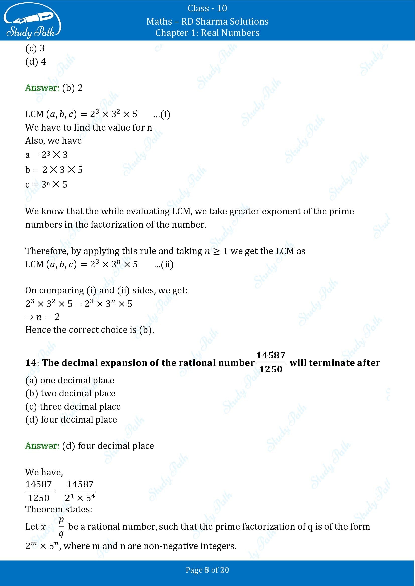 RD Sharma Solutions Class 10 Chapter 1 Real Numbers Multiple Choice Questions MCQs 00008