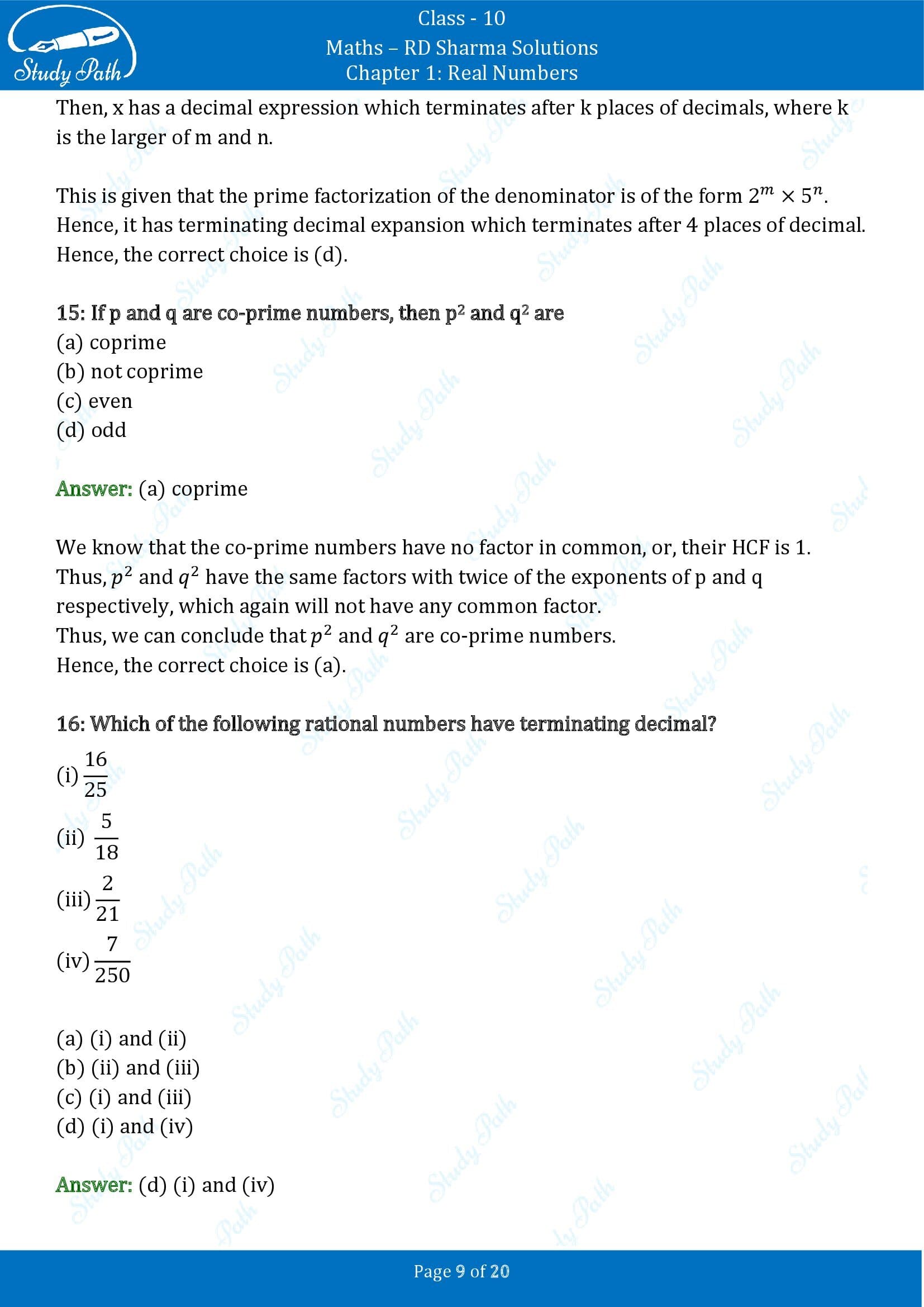RD Sharma Solutions Class 10 Chapter 1 Real Numbers Multiple Choice Questions MCQs 00009