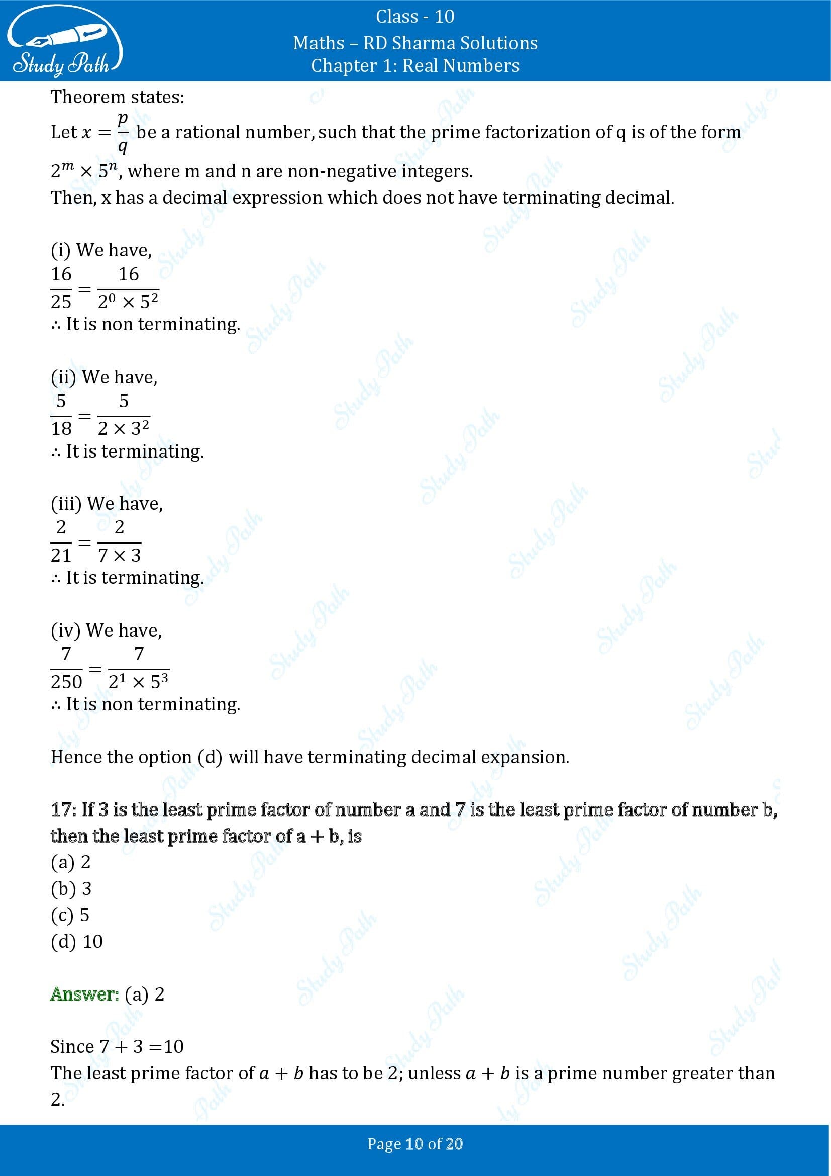 RD Sharma Solutions Class 10 Chapter 1 Real Numbers Multiple Choice Questions MCQs 00010