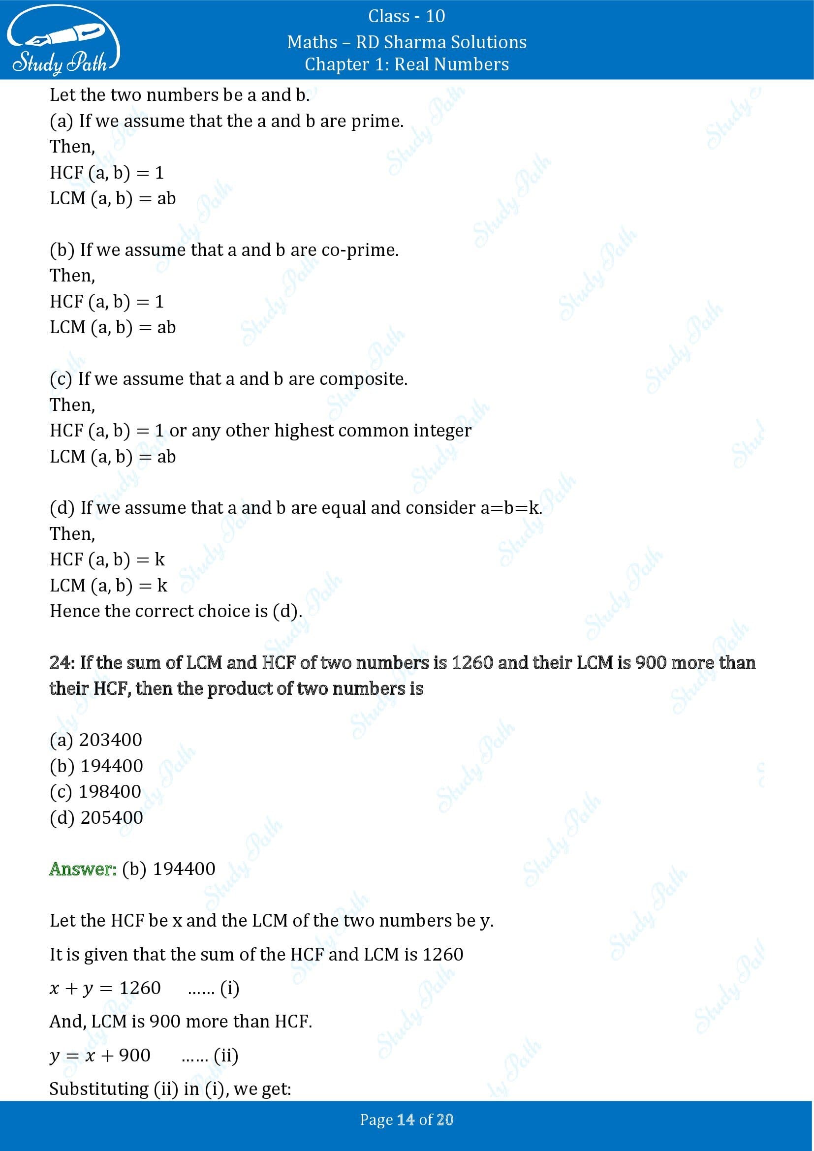 RD Sharma Solutions Class 10 Chapter 1 Real Numbers Multiple Choice Questions MCQs 00014