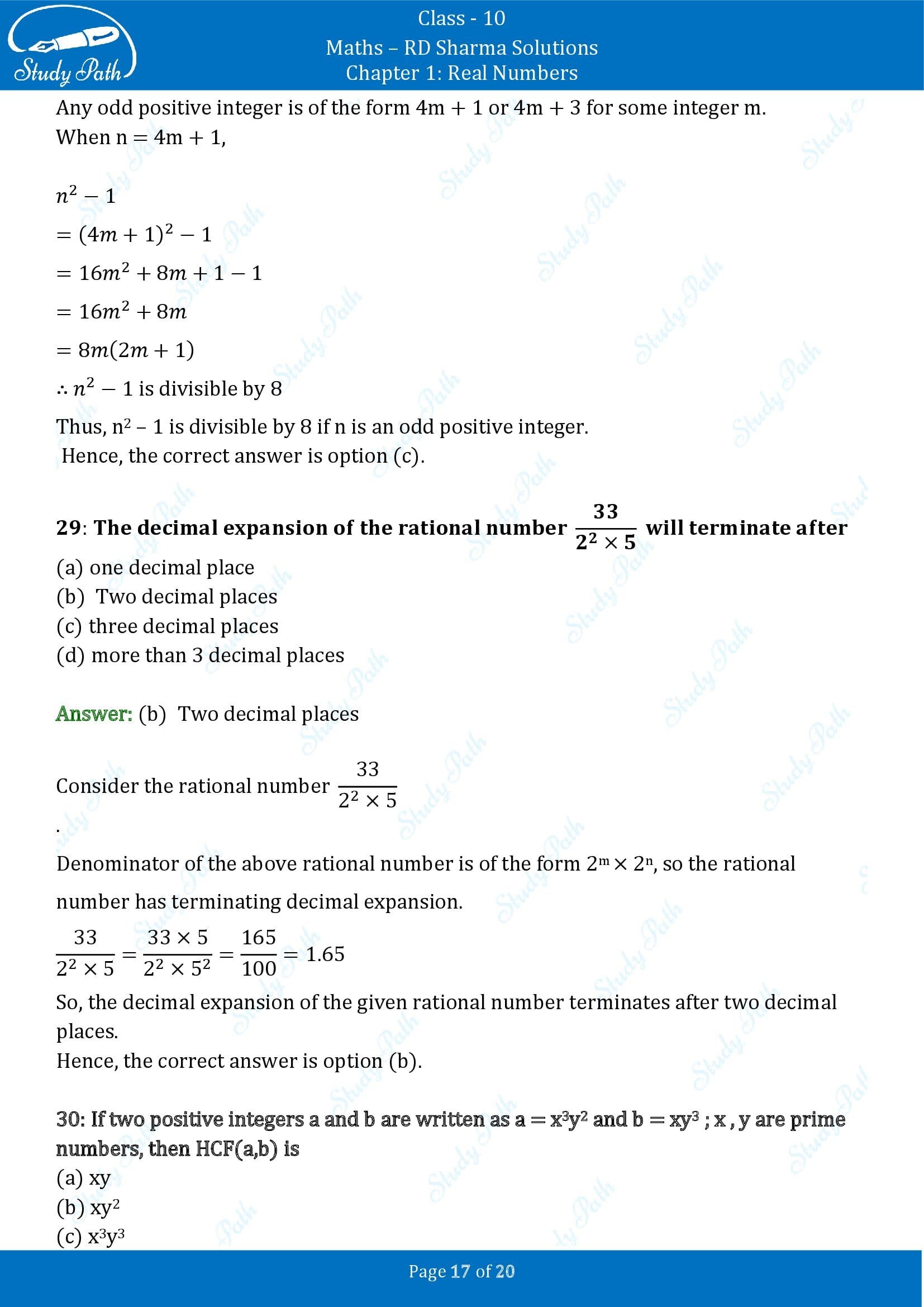 RD Sharma Solutions Class 10 Chapter 1 Real Numbers Multiple Choice Questions MCQs 00017
