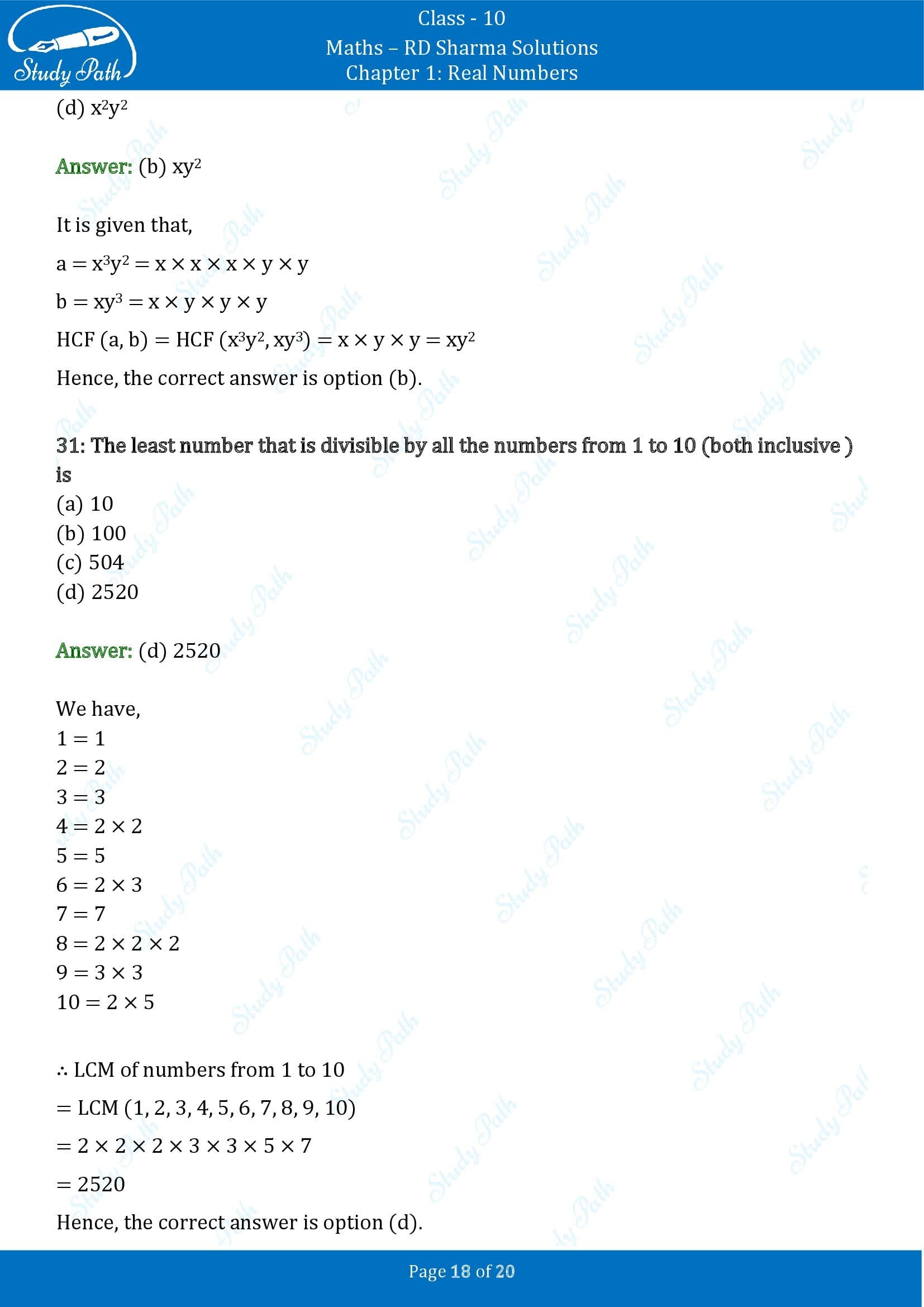 RD Sharma Solutions Class 10 Chapter 1 Real Numbers Multiple Choice Questions MCQs 00018