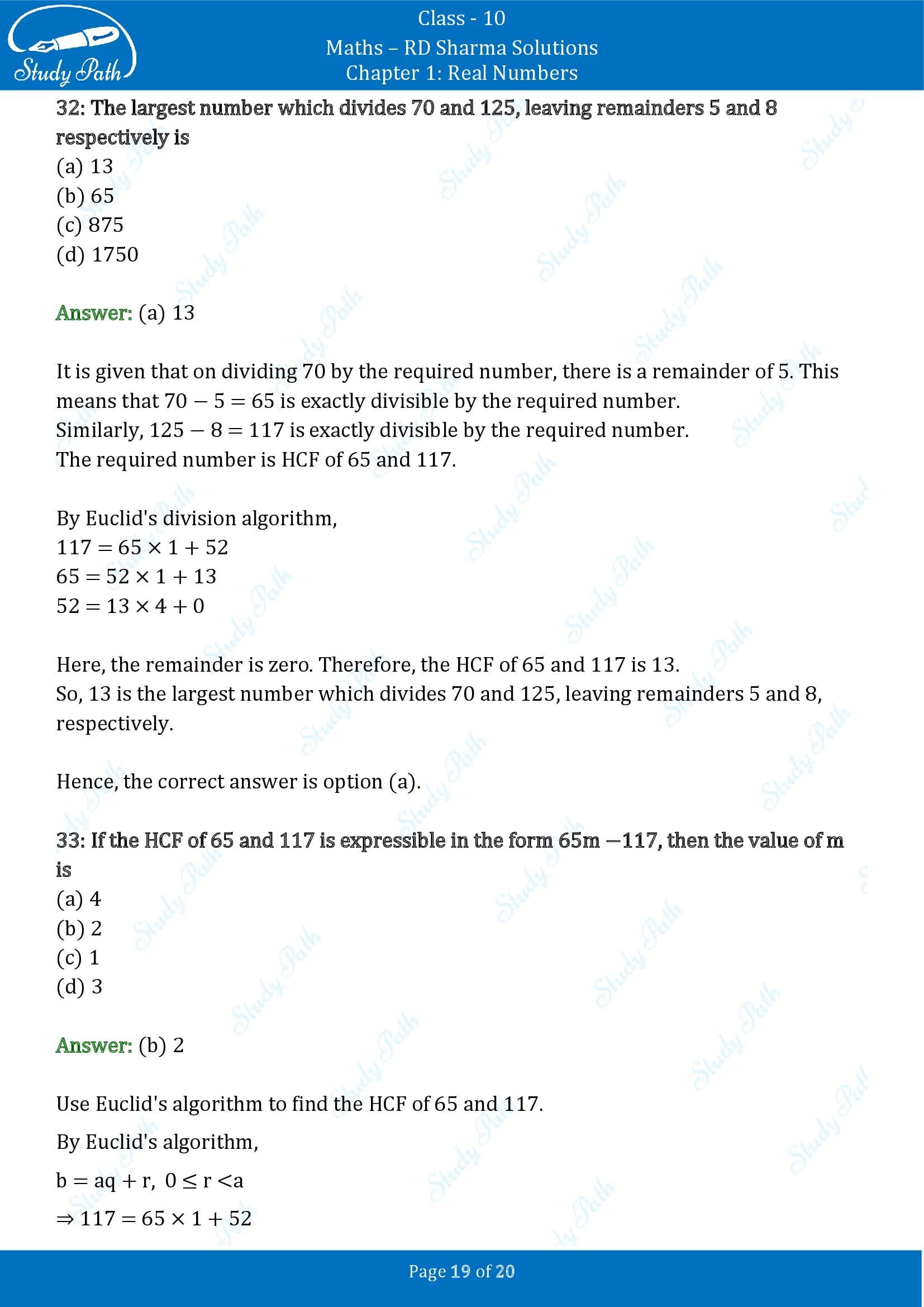 RD Sharma Solutions Class 10 Chapter 1 Real Numbers Multiple Choice Questions MCQs 00019
