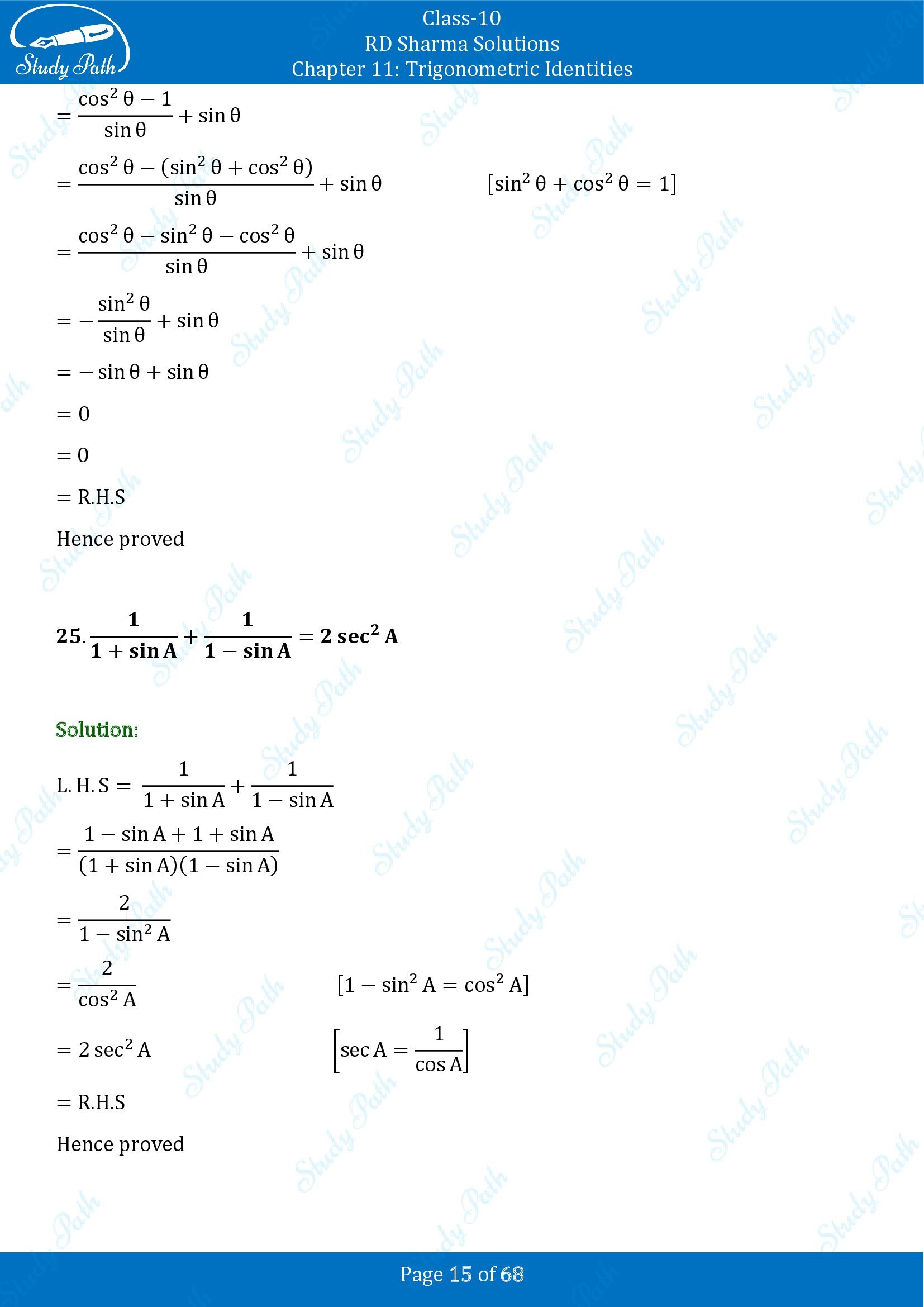 RD Sharma Solutions Class 10 Chapter 11 Trigonometric Identities Exercise 11.1 00015