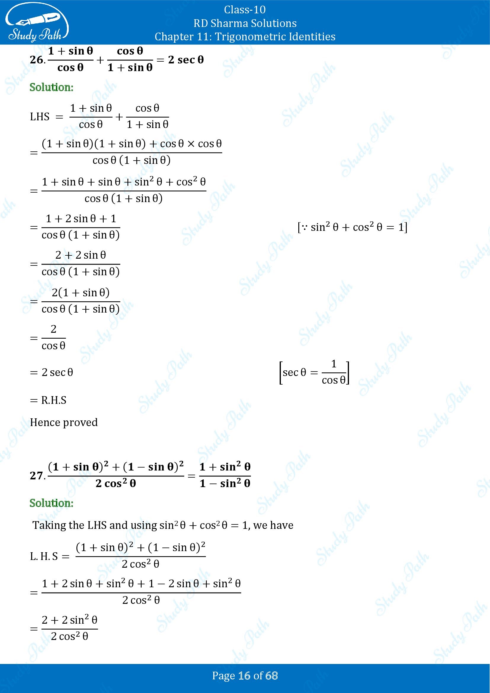 RD Sharma Solutions Class 10 Chapter 11 Trigonometric Identities Exercise 11.1 00016