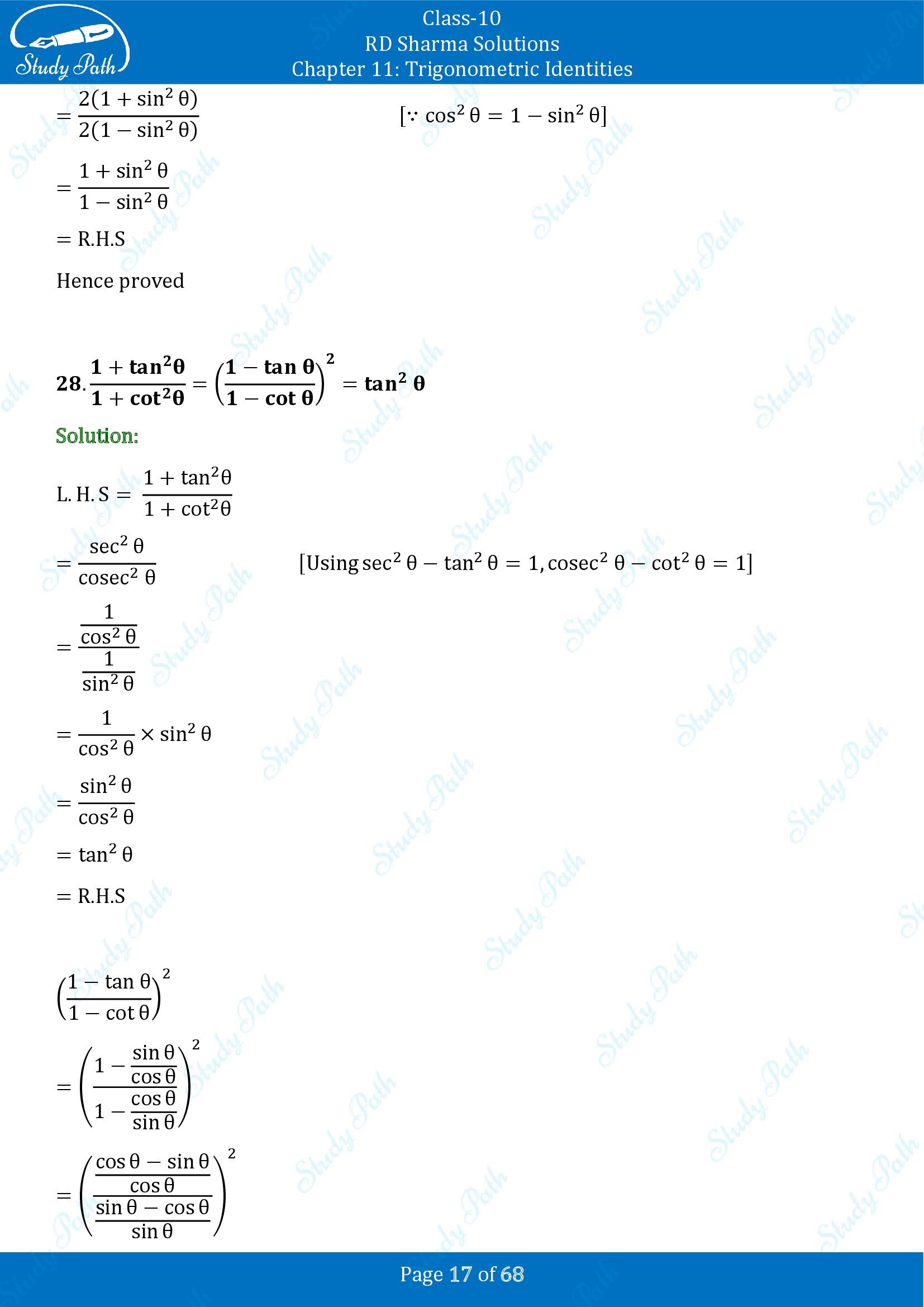 RD Sharma Solutions Class 10 Chapter 11 Trigonometric Identities Exercise 11.1 00017
