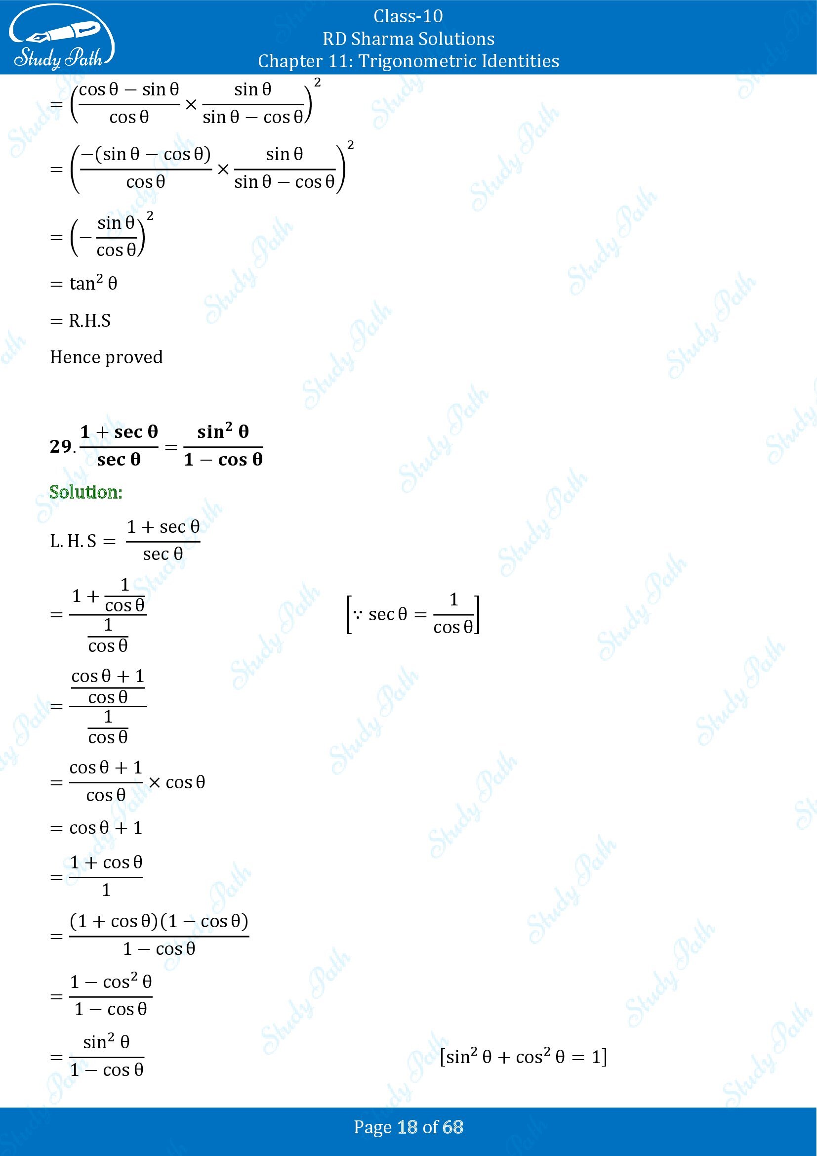 RD Sharma Solutions Class 10 Chapter 11 Trigonometric Identities Exercise 11.1 00018