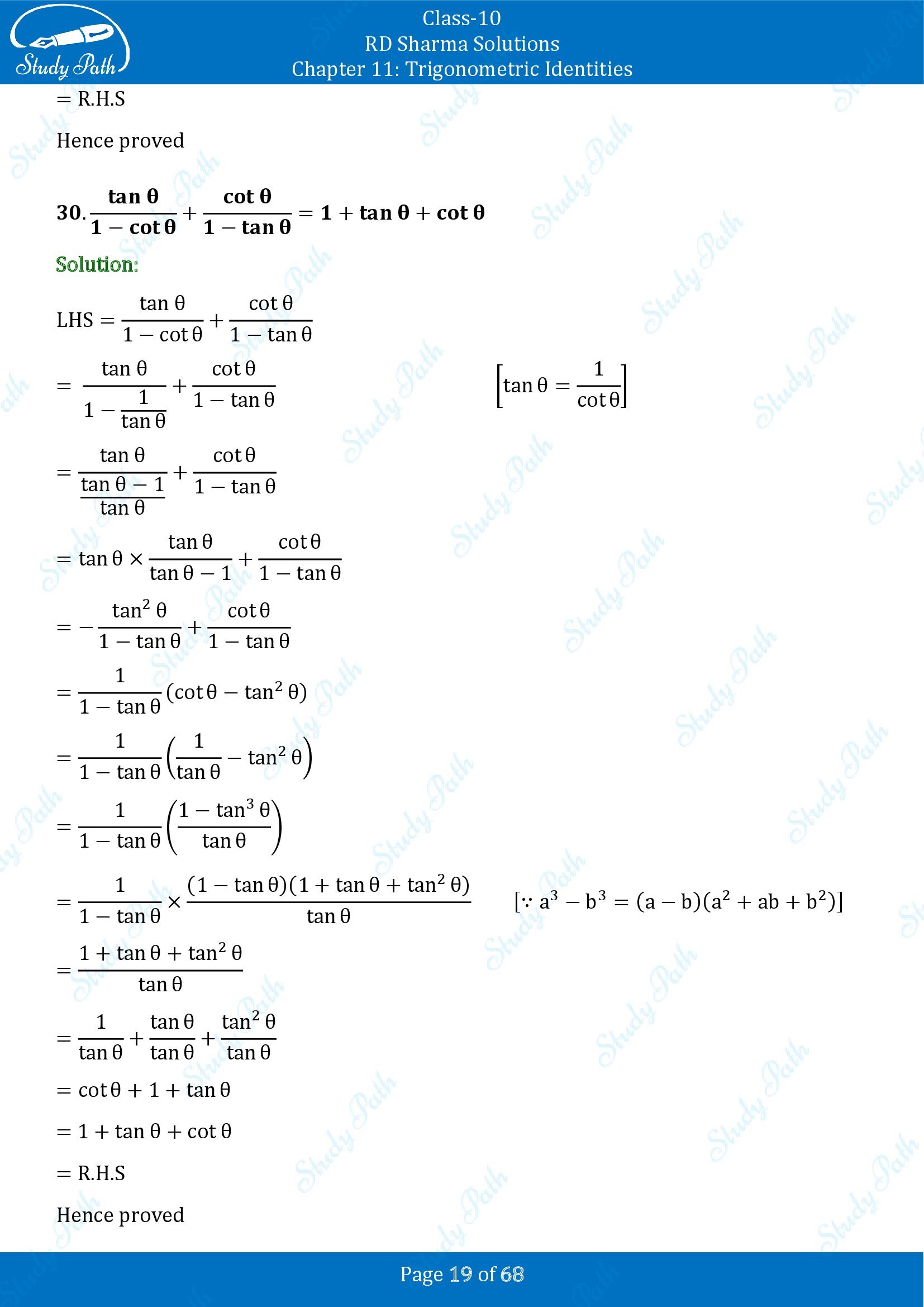 RD Sharma Solutions Class 10 Chapter 11 Trigonometric Identities Exercise 11.1 00019