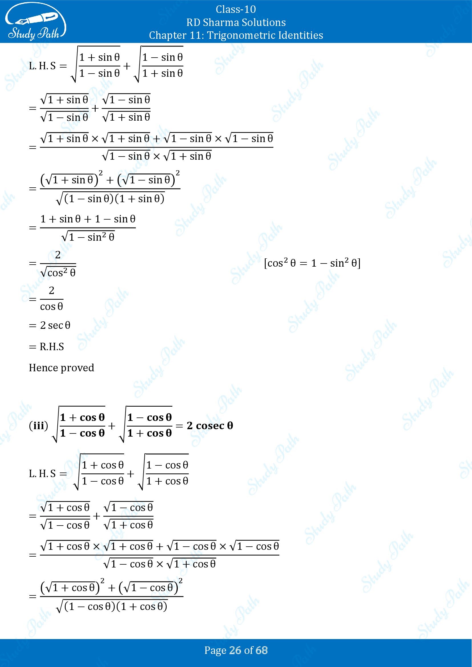 RD Sharma Solutions Class 10 Chapter 11 Trigonometric Identities Exercise 11.1 00026