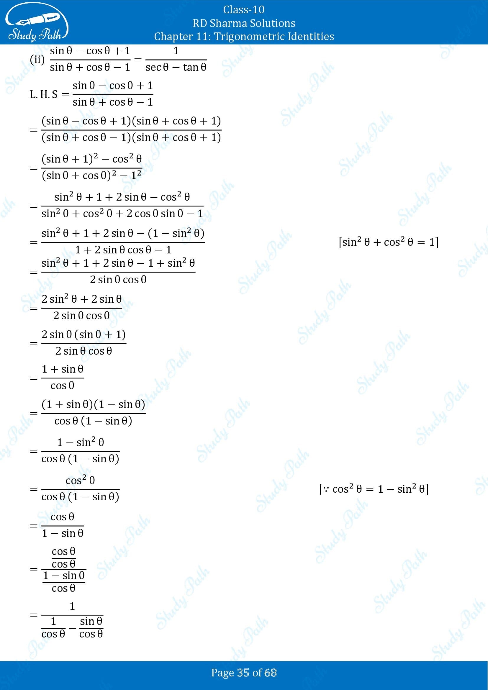 RD Sharma Solutions Class 10 Chapter 11 Trigonometric Identities Exercise 11.1 00035