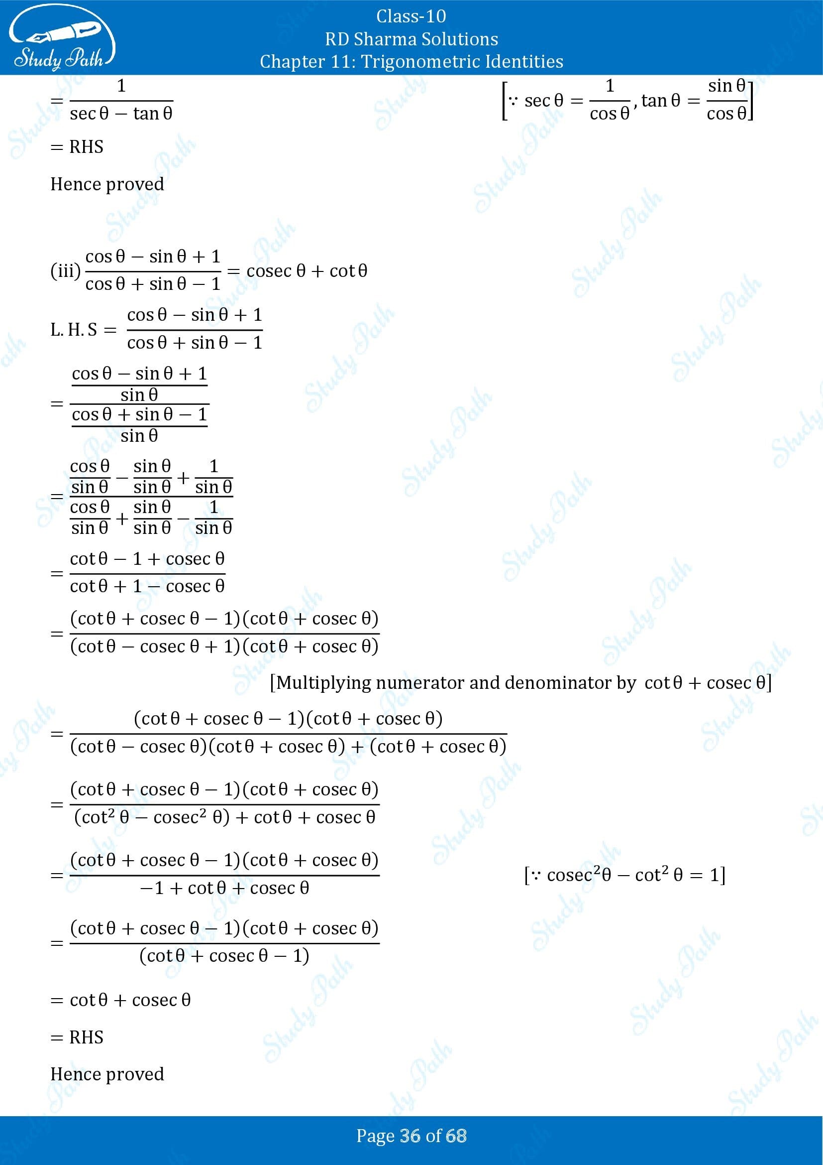 RD Sharma Solutions Class 10 Chapter 11 Trigonometric Identities Exercise 11.1 00036