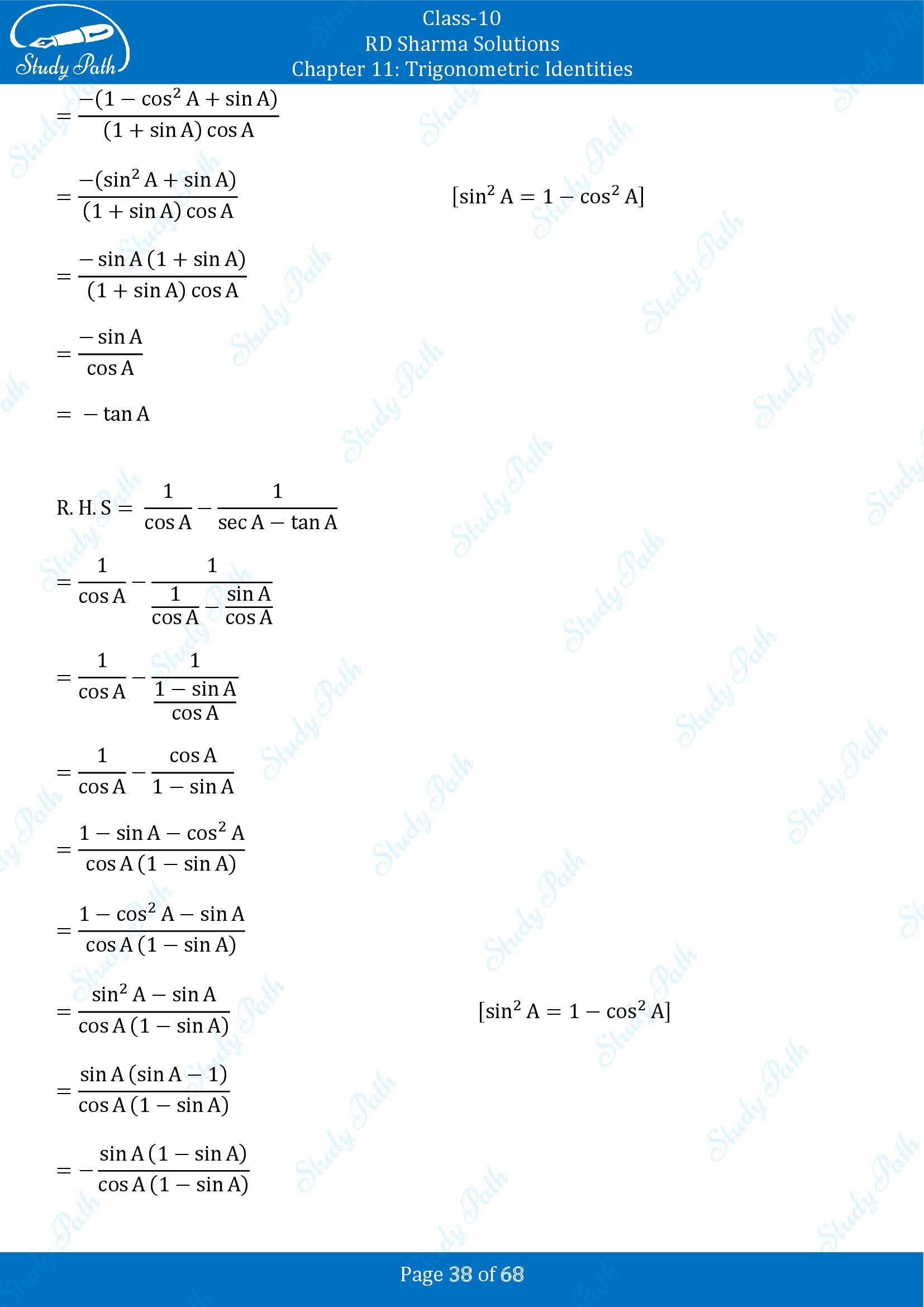 RD Sharma Solutions Class 10 Chapter 11 Trigonometric Identities Exercise 11.1 00038