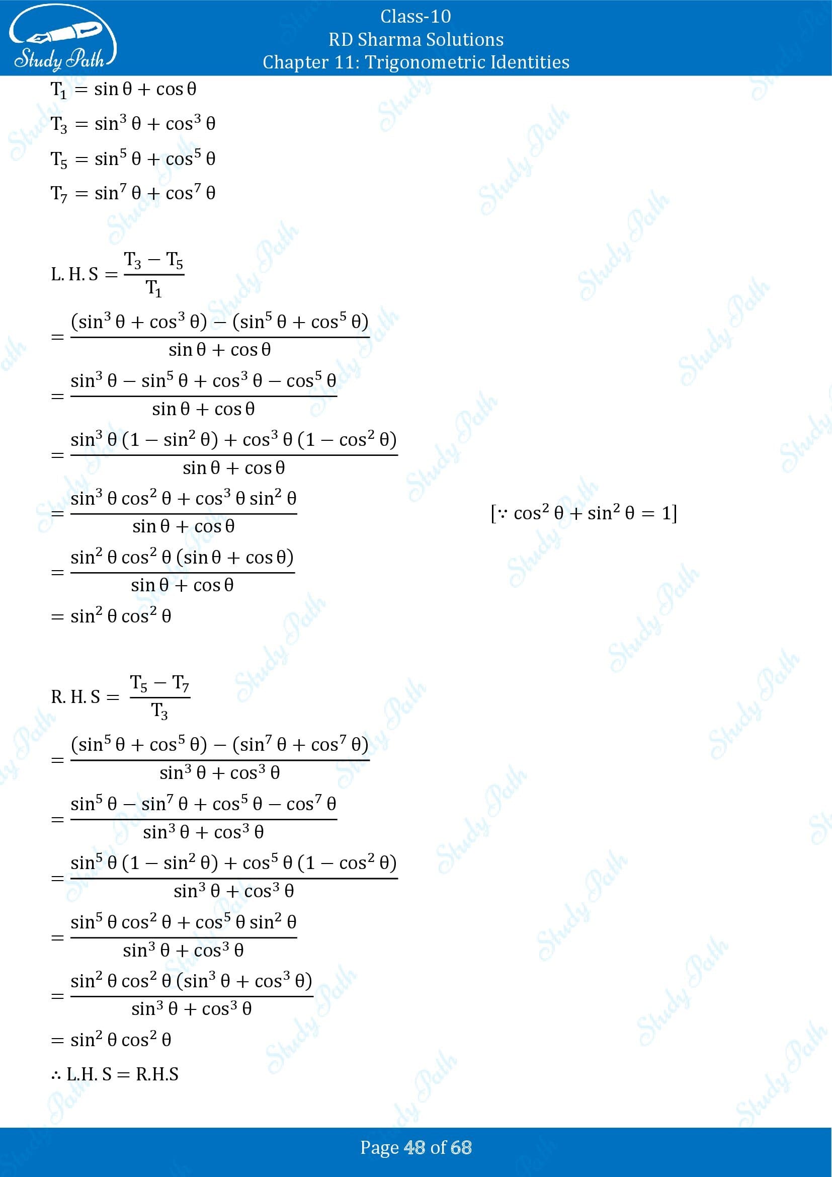 RD Sharma Solutions Class 10 Chapter 11 Trigonometric Identities Exercise 11.1 00048