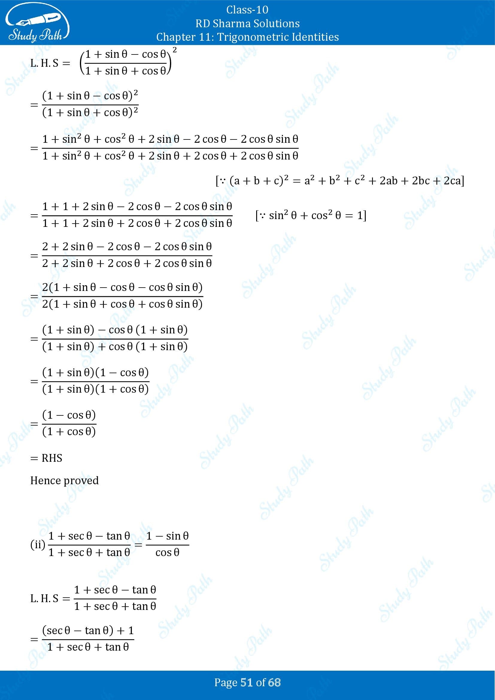 RD Sharma Solutions Class 10 Chapter 11 Trigonometric Identities Exercise 11.1 00051