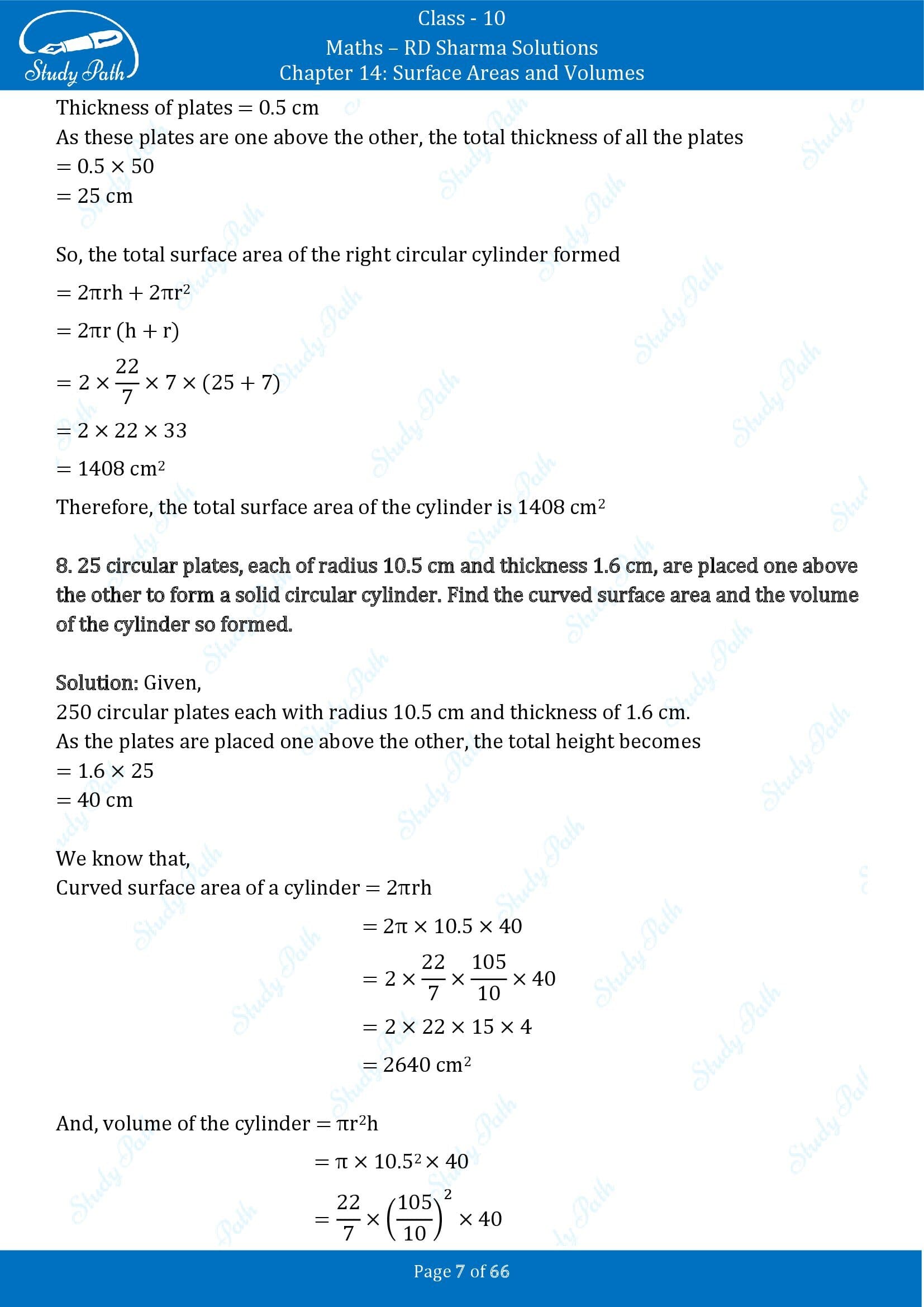 RD Sharma Solutions Class 10 Chapter 14 Surface Areas and Volumes Exercise 14.1 00007