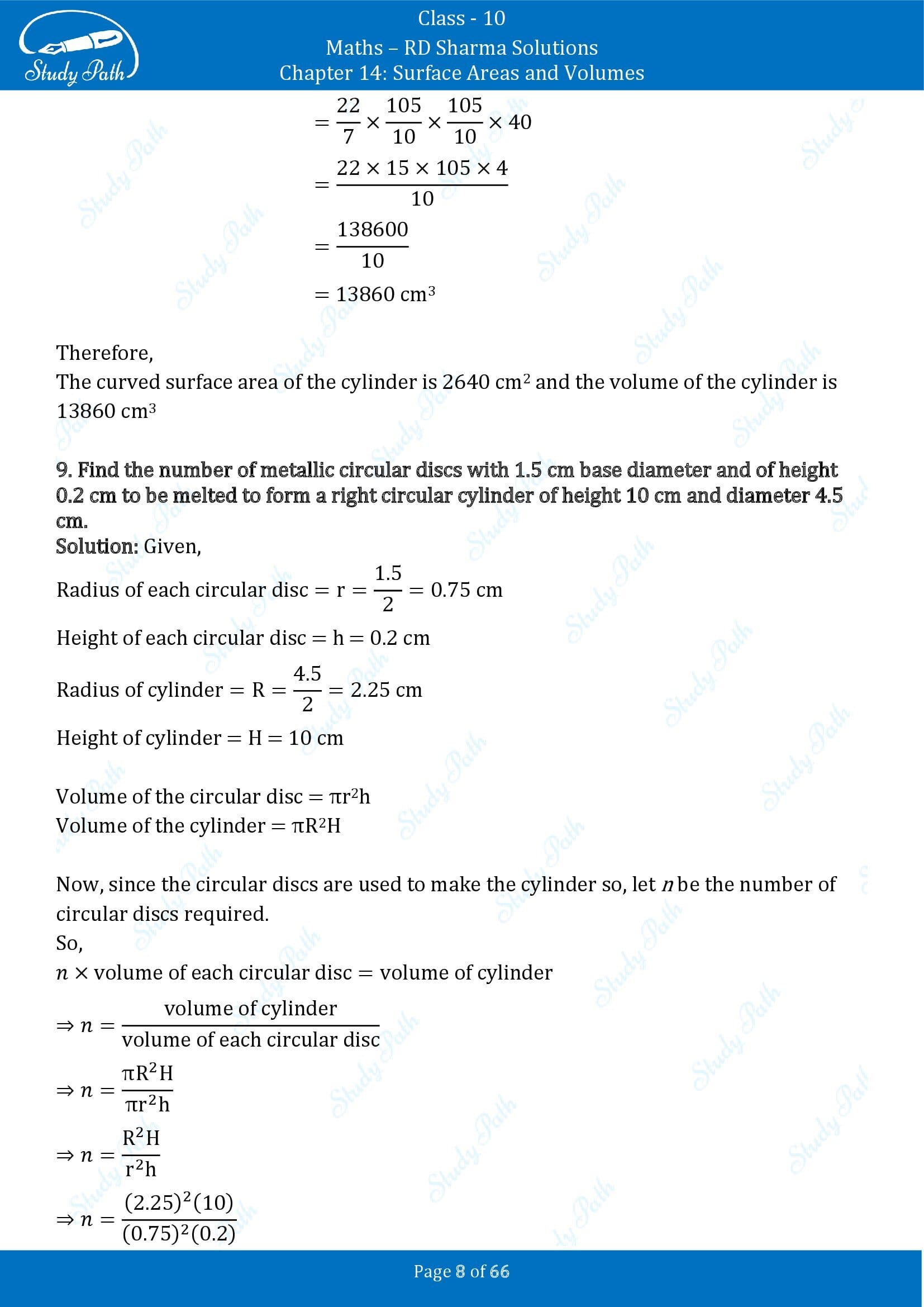 RD Sharma Solutions Class 10 Chapter 14 Surface Areas and Volumes Exercise 14.1 00008