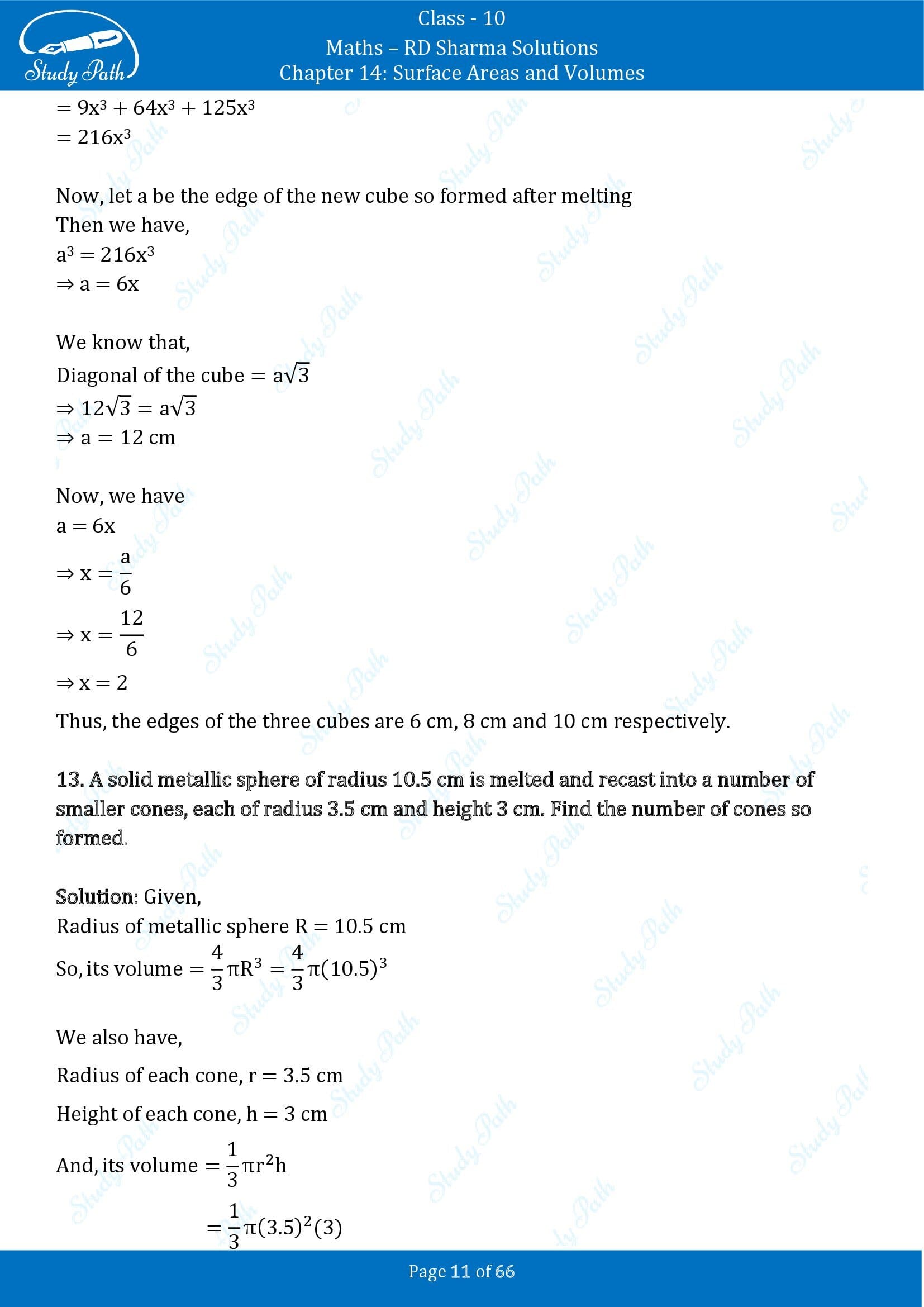 RD Sharma Solutions Class 10 Chapter 14 Surface Areas and Volumes Exercise 14.1 00011