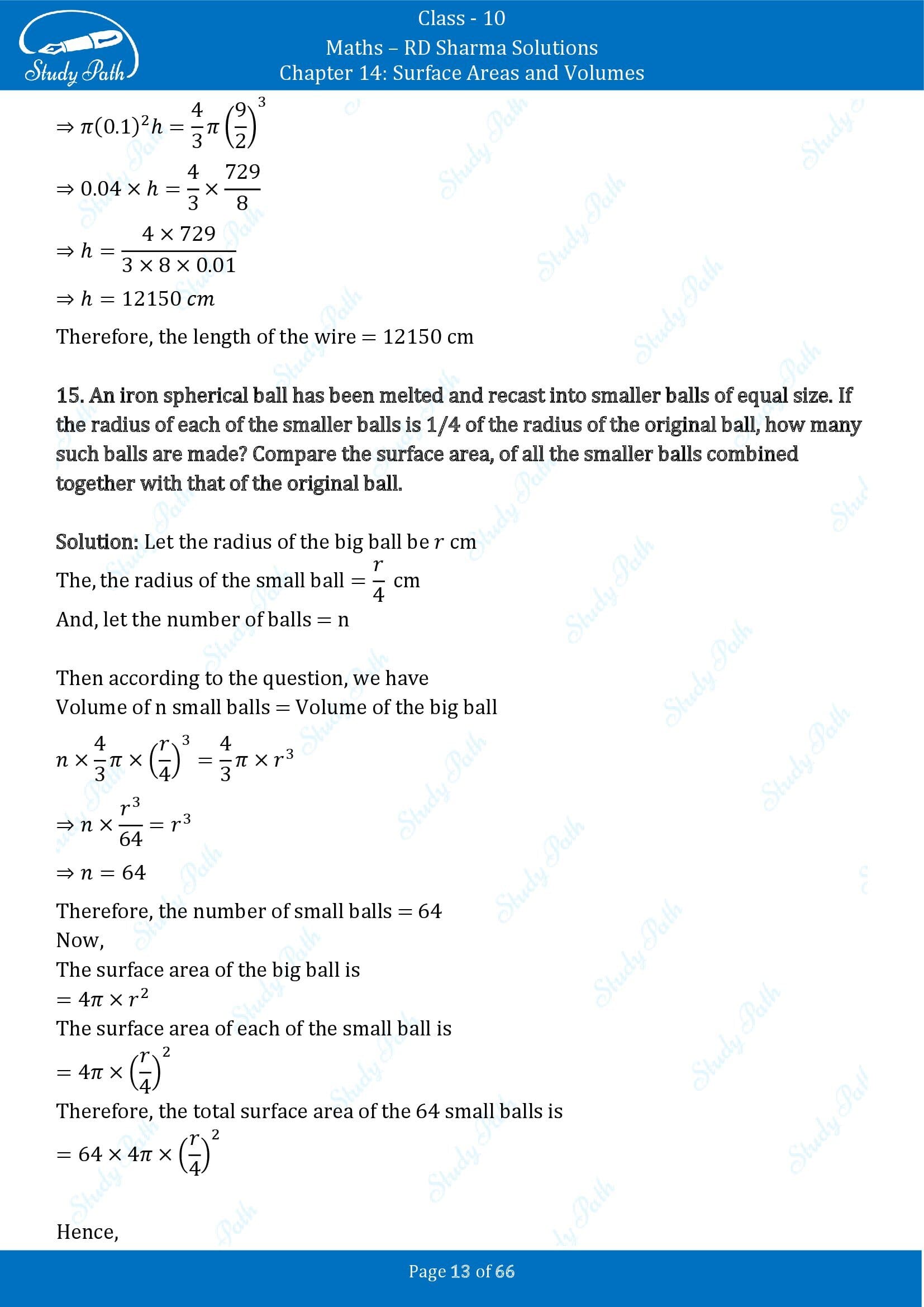 RD Sharma Solutions Class 10 Chapter 14 Surface Areas and Volumes Exercise 14.1 00013